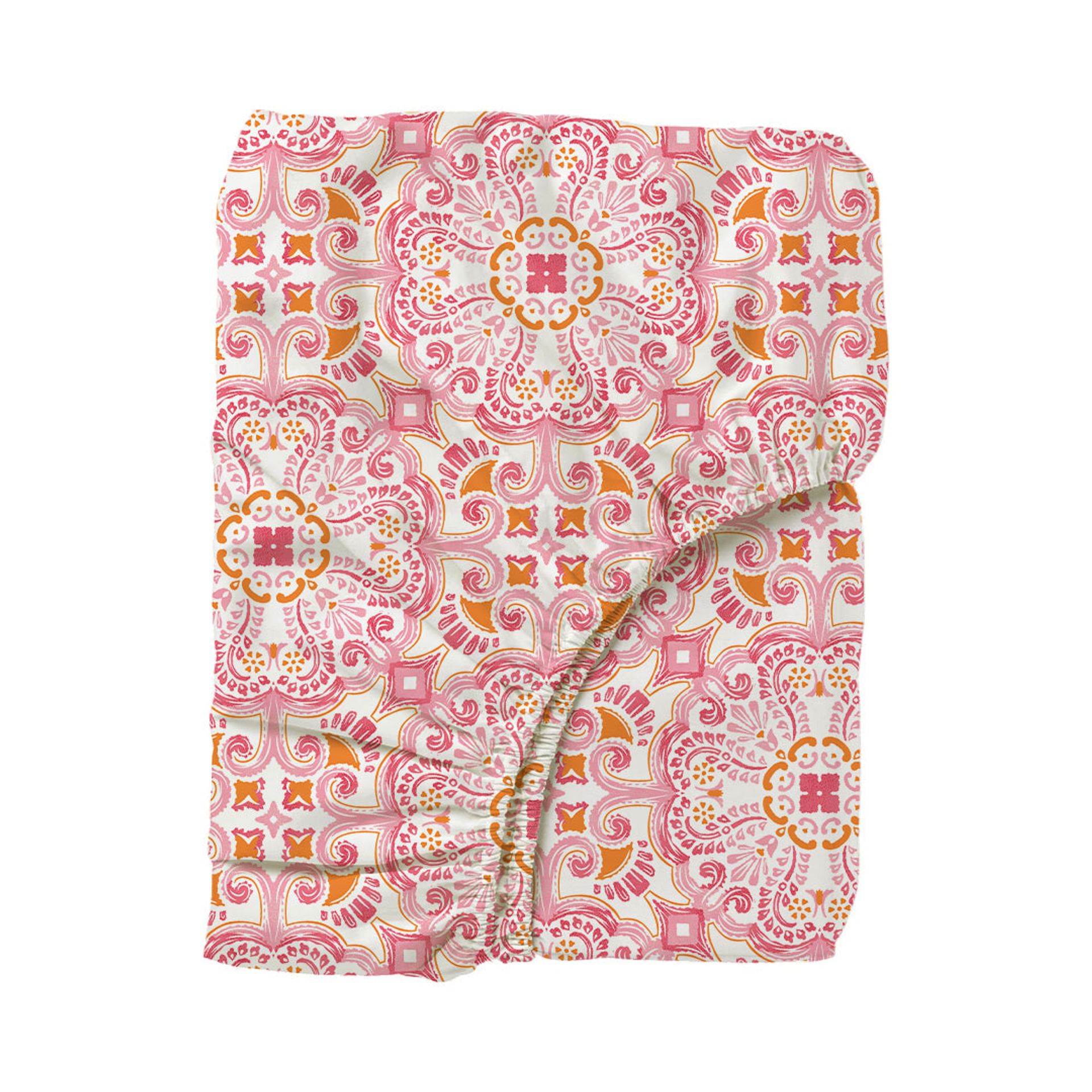 Ethnic 144 TC 100% Cotton Pink Queen Fitted Sheet Set | Pure Nest