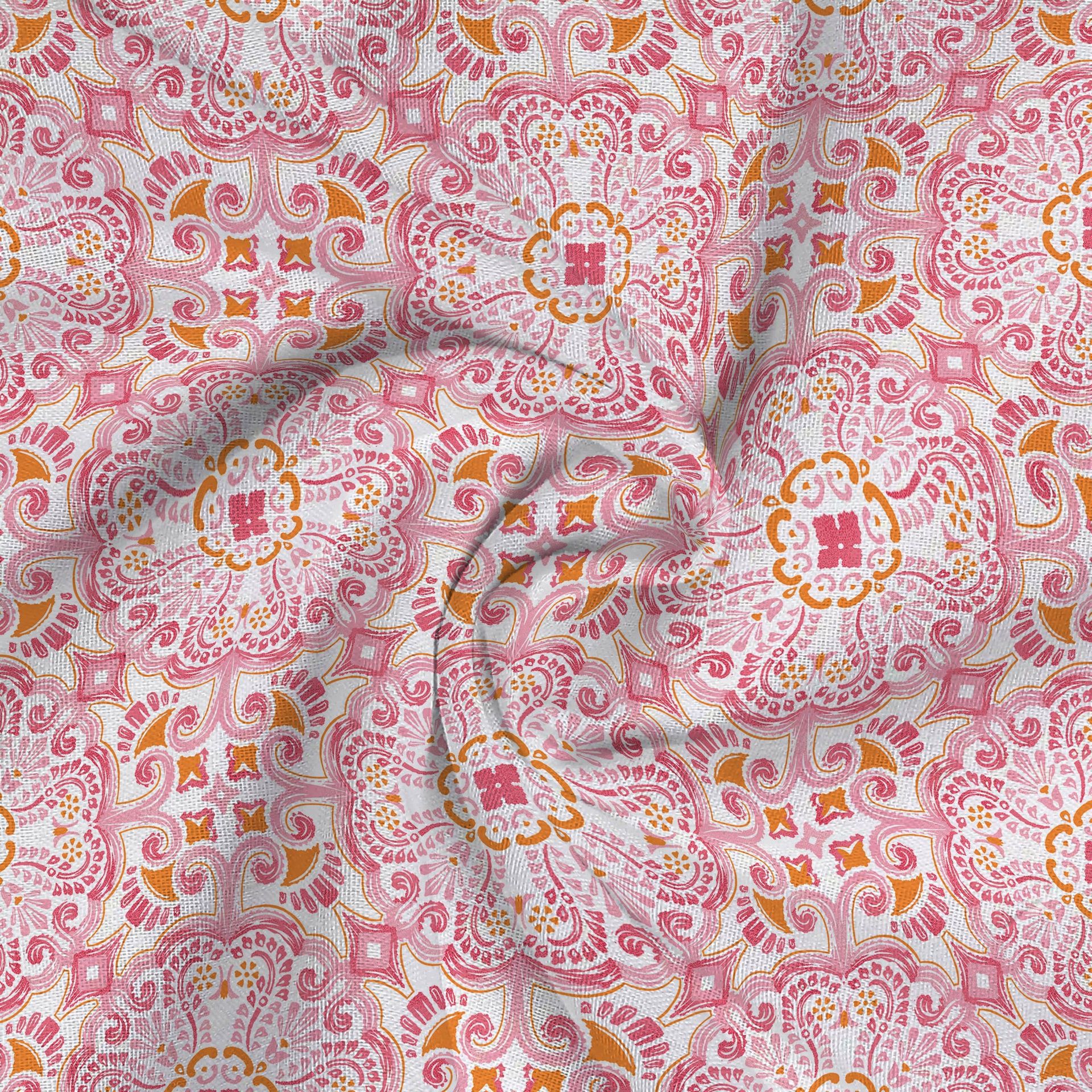 Ethnic 144 TC 100% Cotton Pink Queen Fitted Sheet Set | Pure Nest