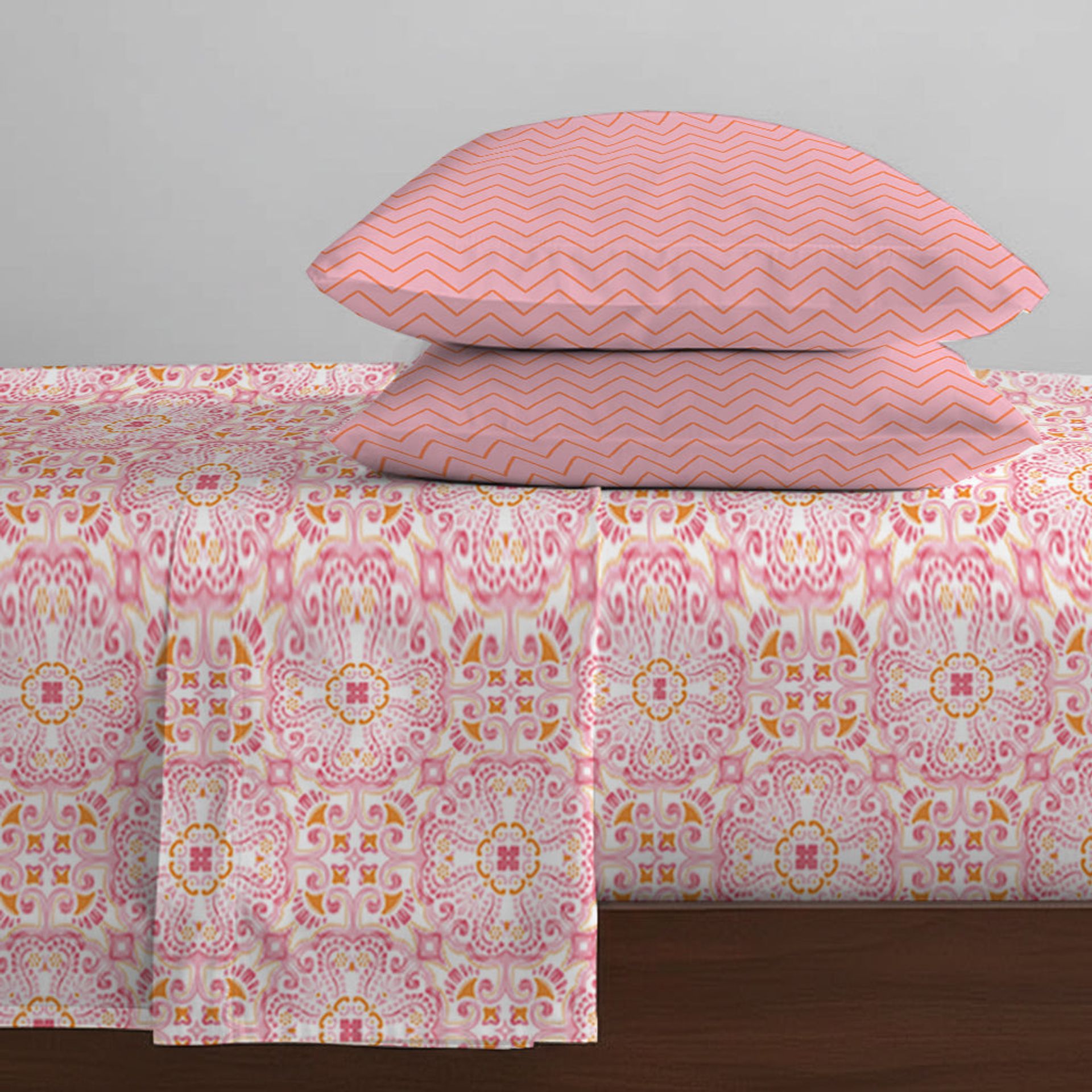 Ethnic 144 TC 100% Cotton Pink Queen Bedsheet Set | Pure Nest