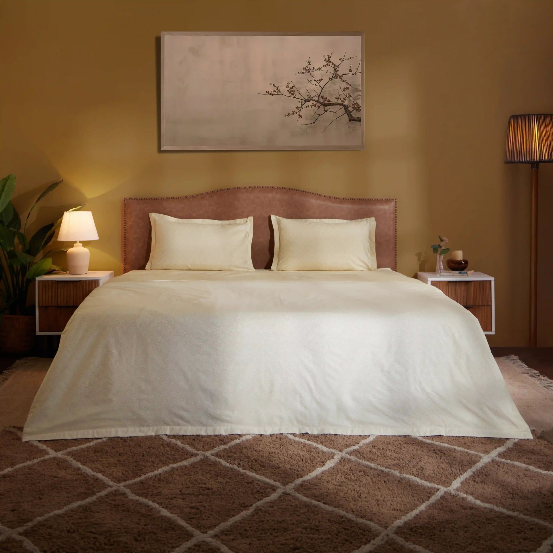 Geometric 200 GSM 100% Cotton Beige Double Dohar | Threadscapes