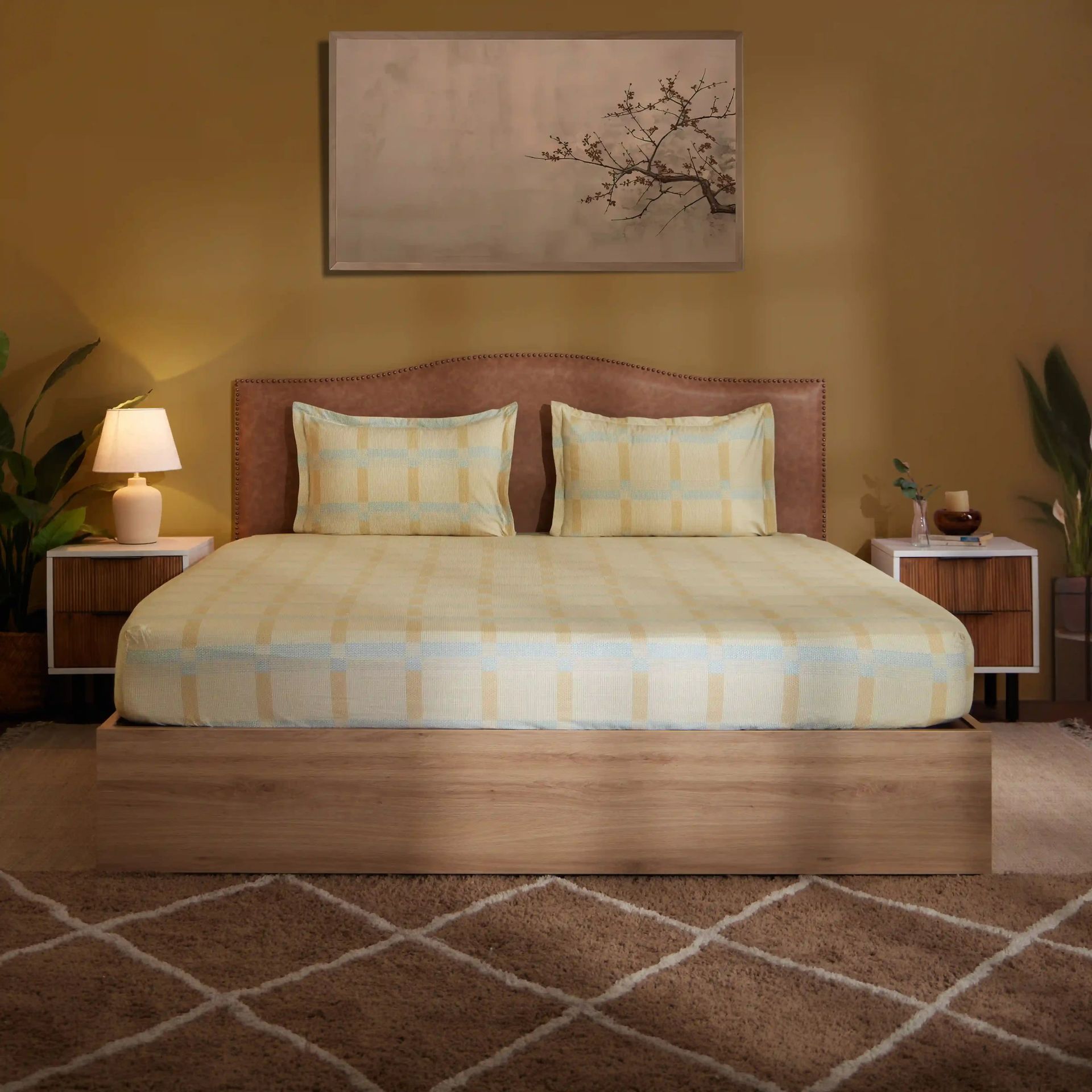 Geometric 200 TC Cotton Sand King Fitted Sheet Set | Threadscapes