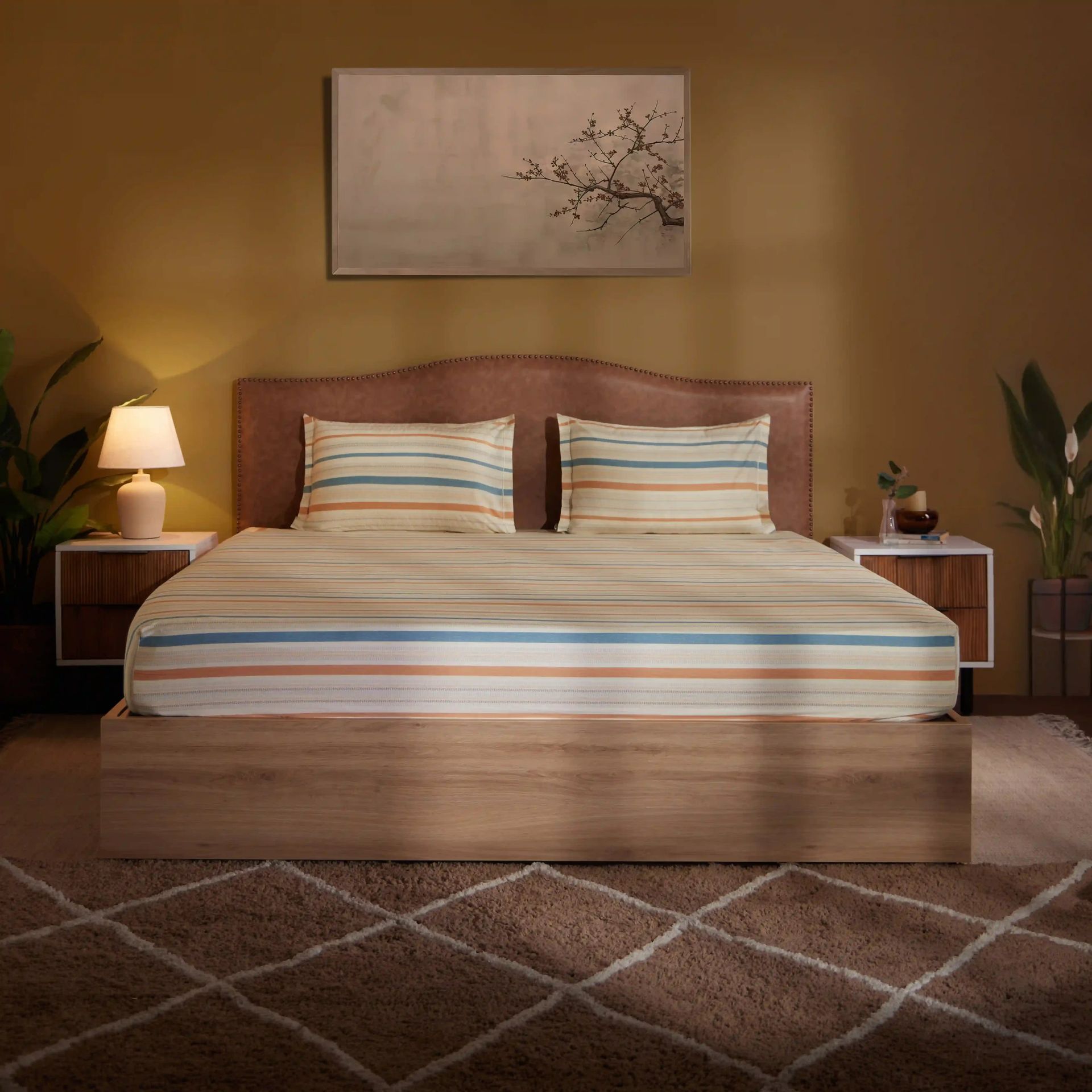 Geometric 200 TC Cotton Multicolour King Fitted Sheet Set | Threadscapes