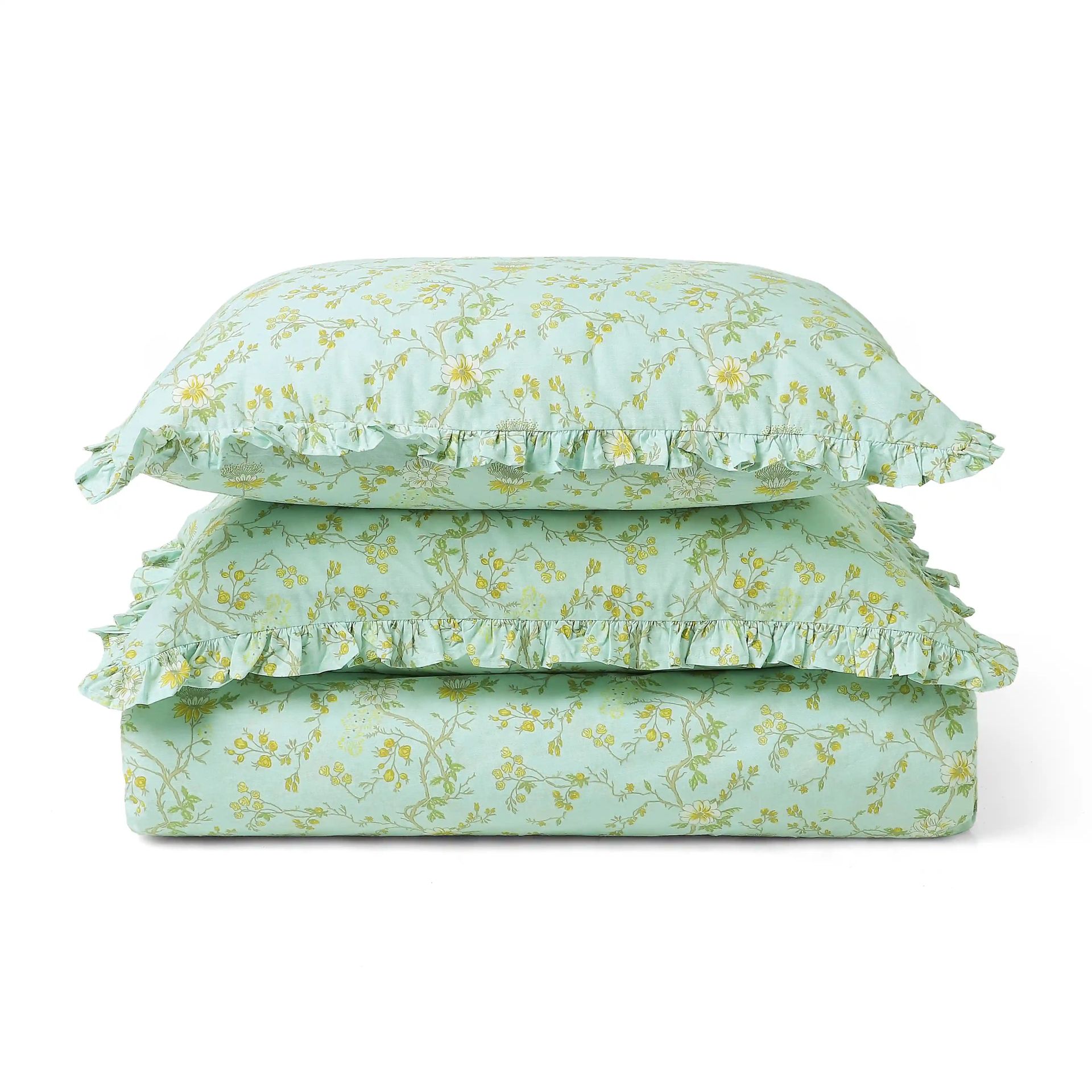 Floral 200 TC 100% Cotton Light Blue King Fitted Sheet Set | Bloomshire Luxe