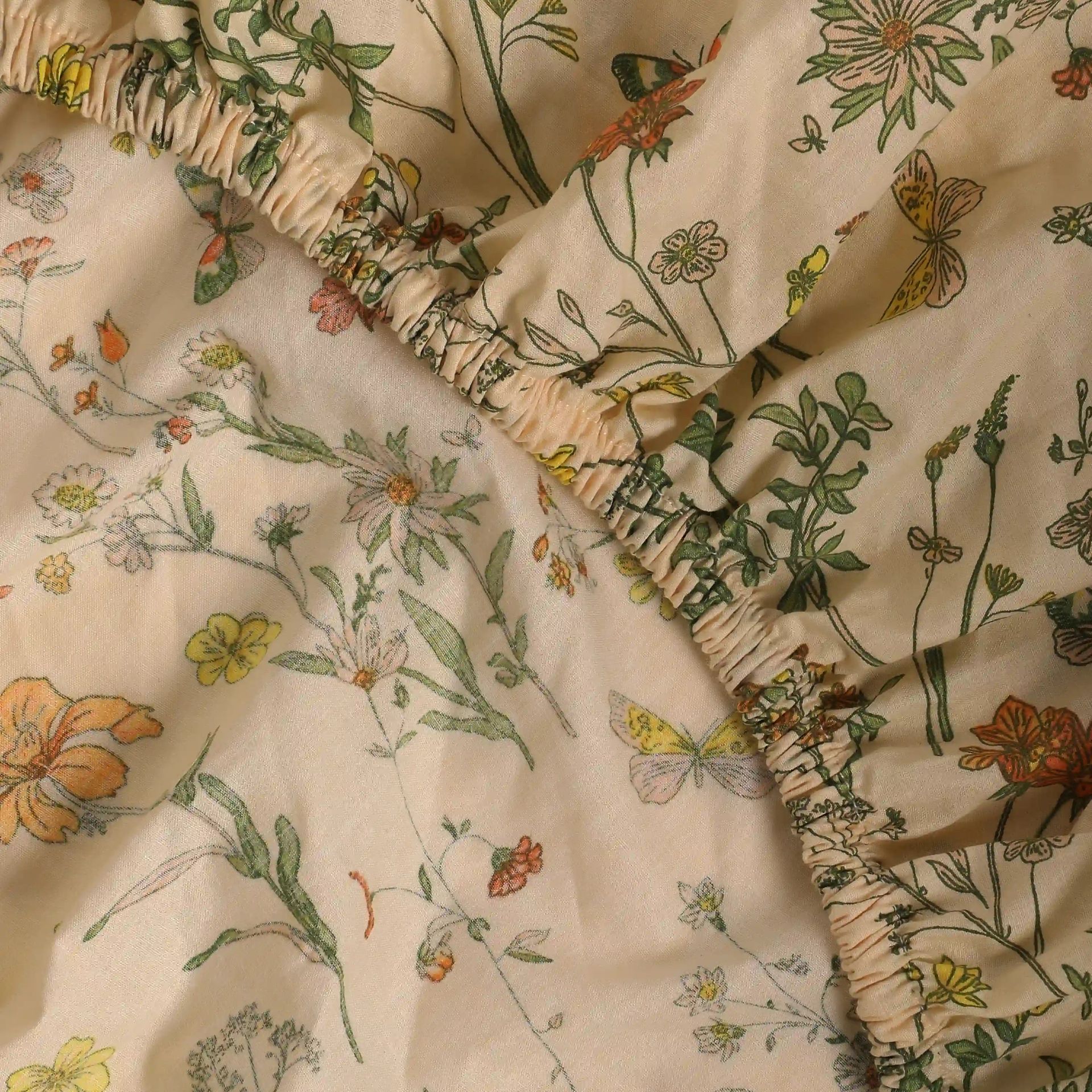 Floral 200 TC 100% Cotton Mustard King Fitted Sheet Set | Bloomshire Luxe