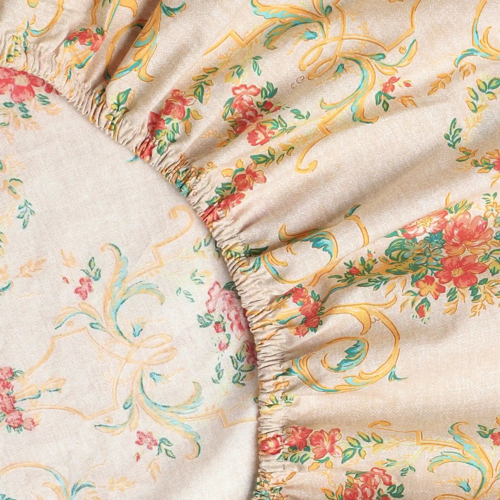Floral 200 TC 100% Cotton Multicolour King Fitted Sheet Set | Bloomshire Luxe