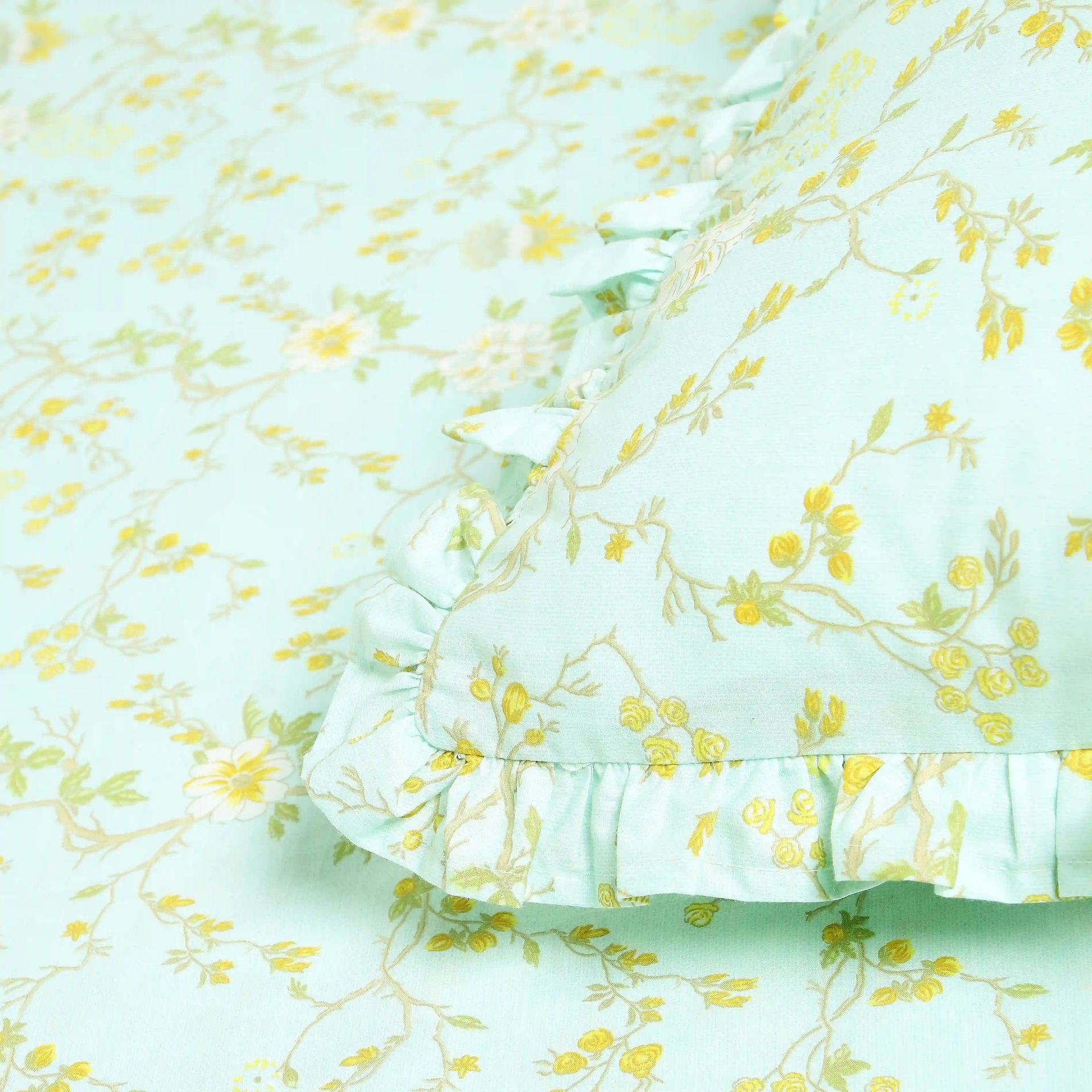 Floral 200 TC Cotton Light Blue Double Bedsheet Set | Bloomshire Luxe