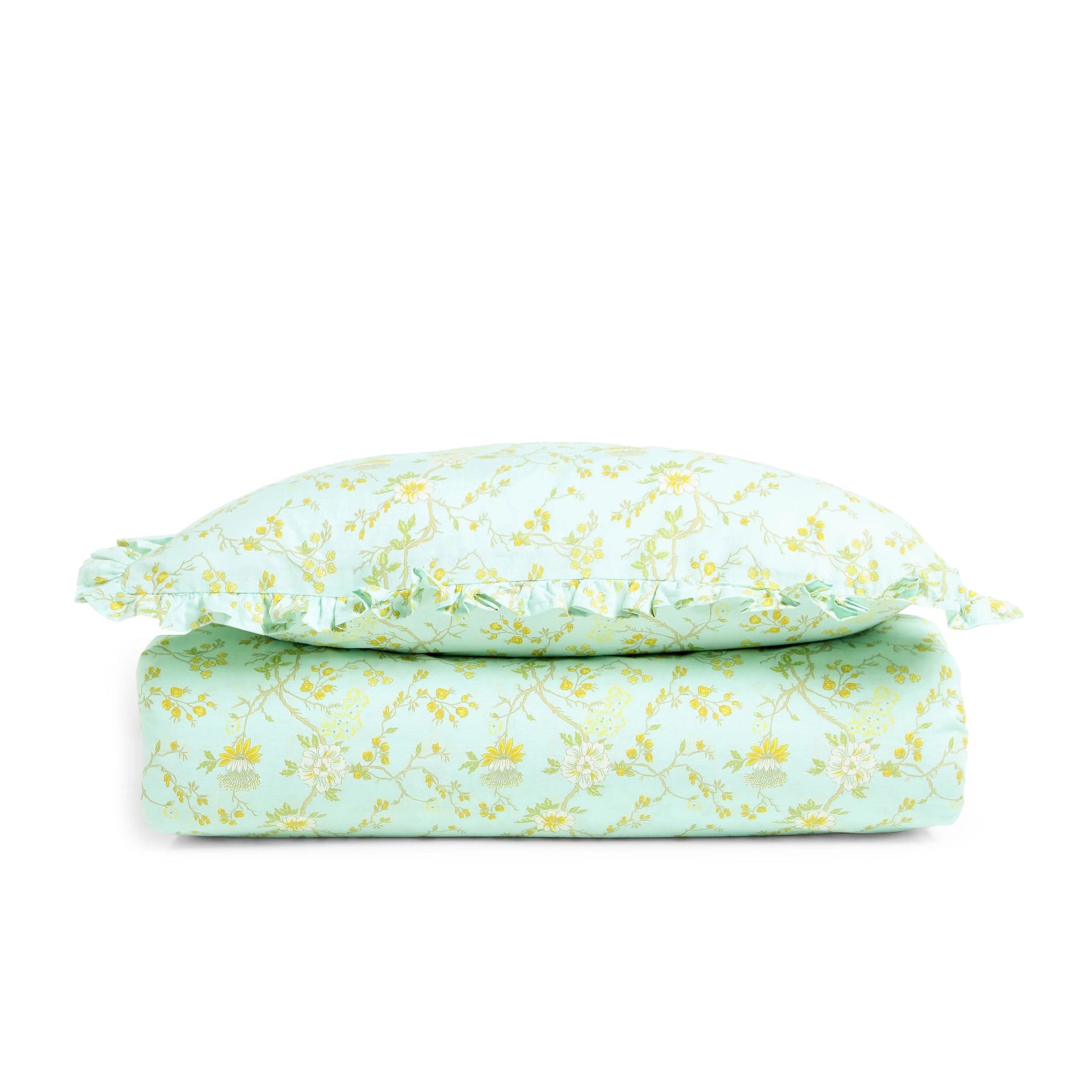 Floral 200 TC Cotton Light Blue Double Bedsheet Set | Bloomshire Luxe