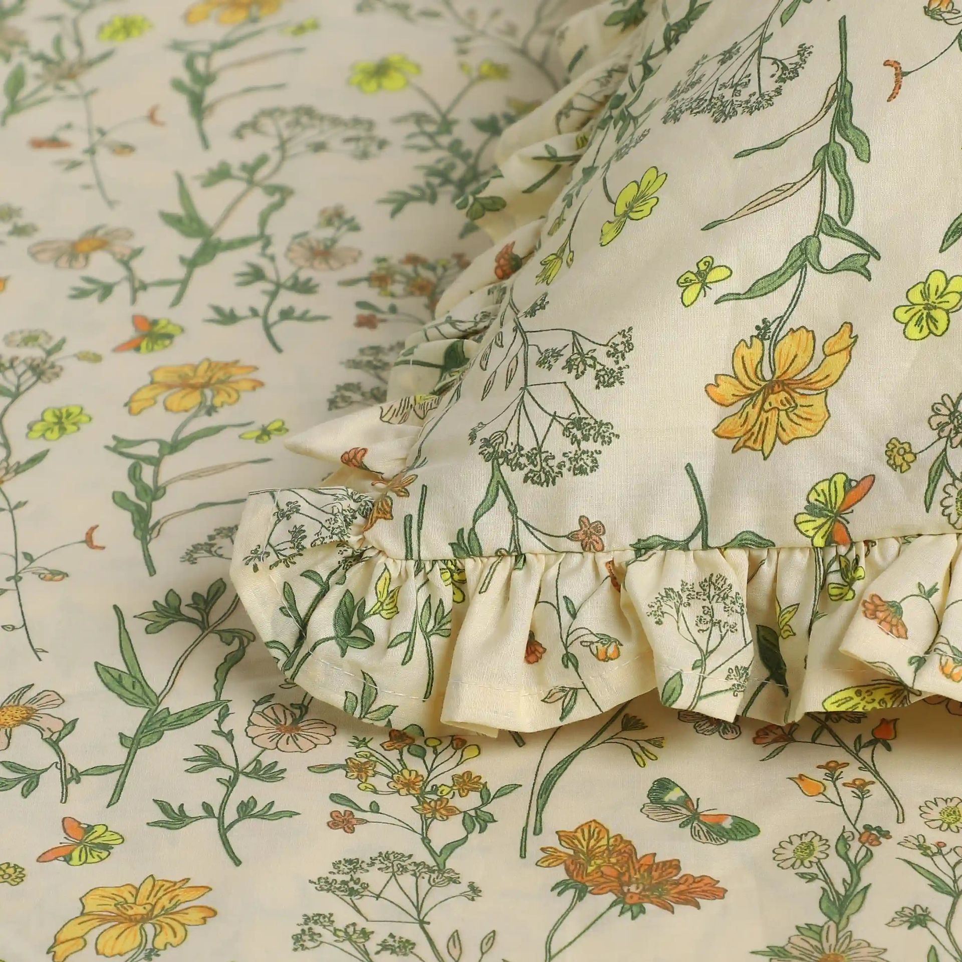 Floral 200 TC Cotton Mustard Double Bedsheet Set | Bloomshire Luxe