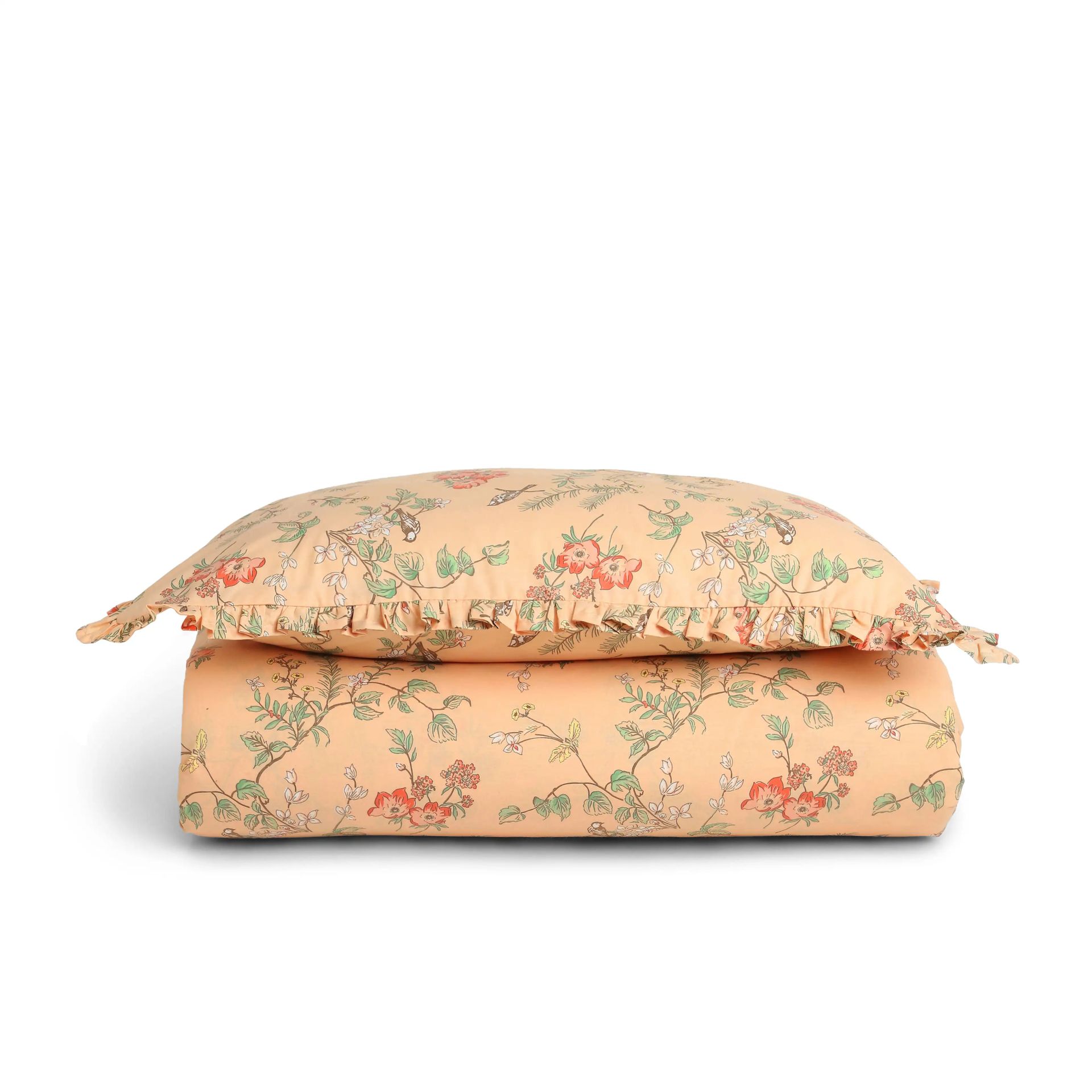 Floral 200 TC Cotton Peach Single Bedsheet Set | Bloomshire Luxe