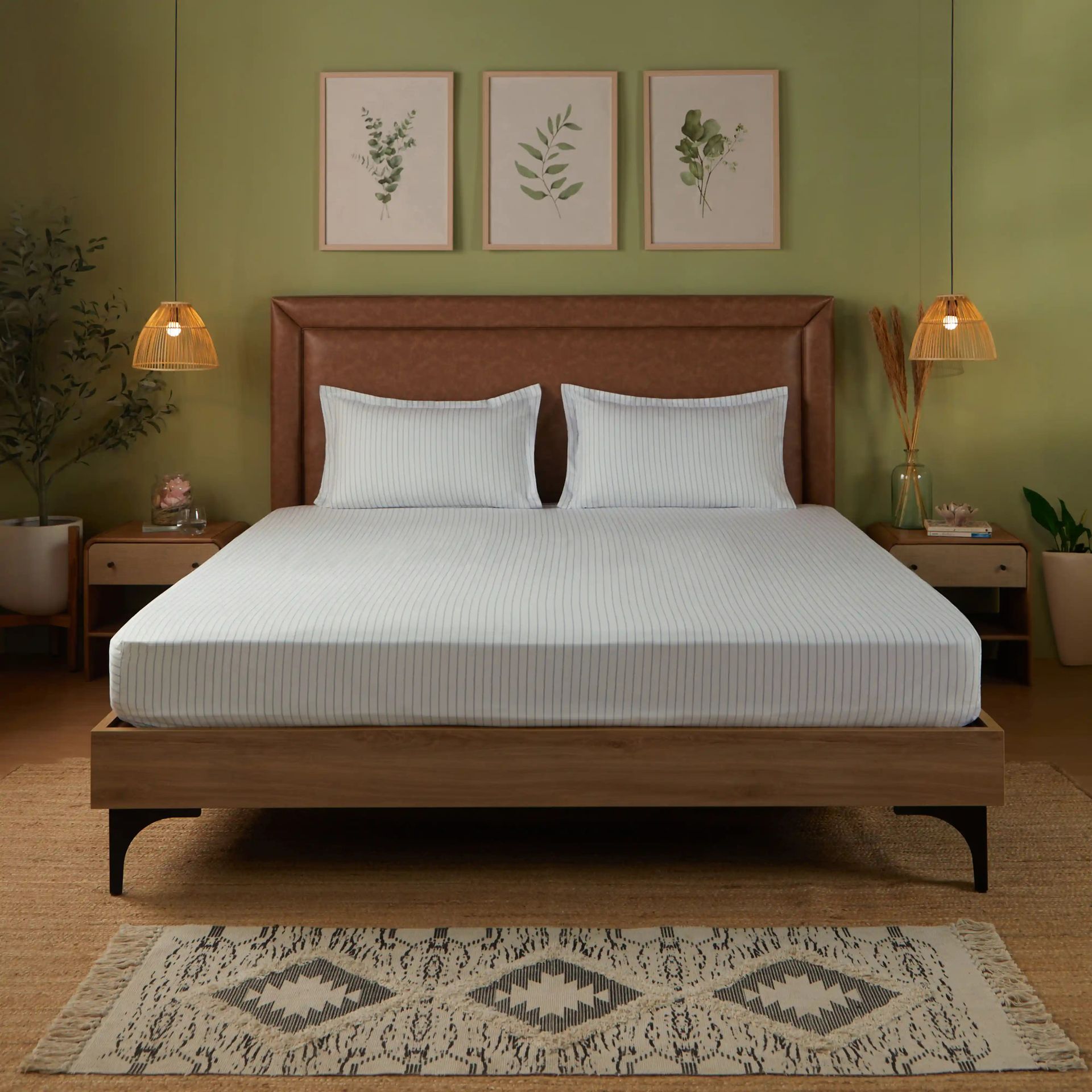 Geometric 144 TC 100% Cotton Blue Queen Fitted Sheet Set | Bloomshire Classic