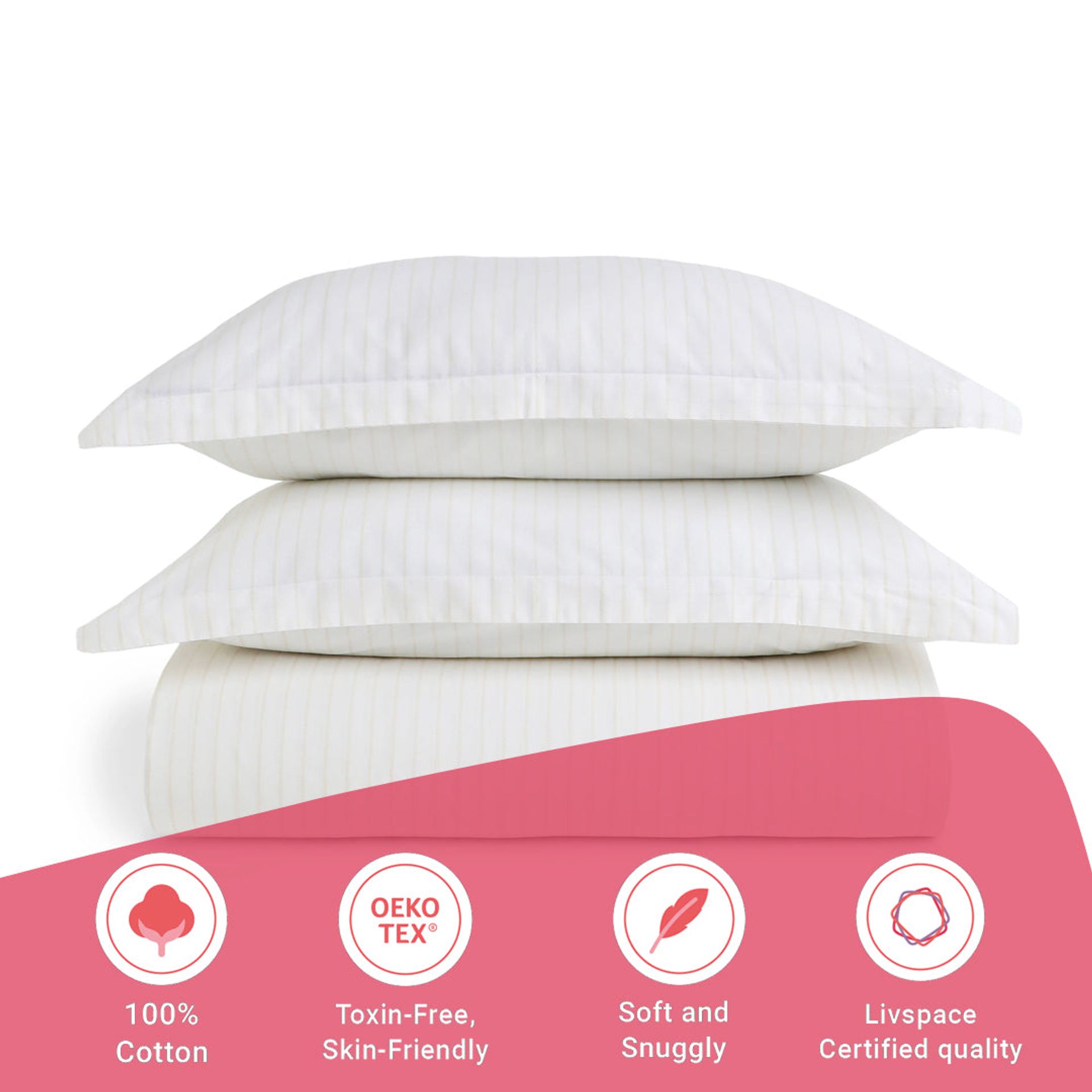 Geometric 144 TC 100% Cotton Beige Queen Fitted Sheet Set | Bloomshire Classic