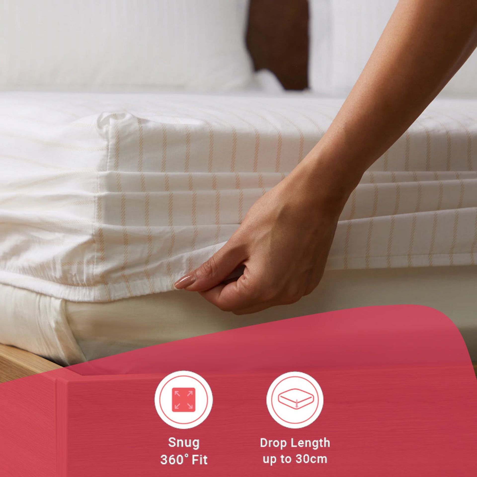 Geometric 144 TC 100% Cotton Beige Queen Fitted Sheet Set | Bloomshire Classic
