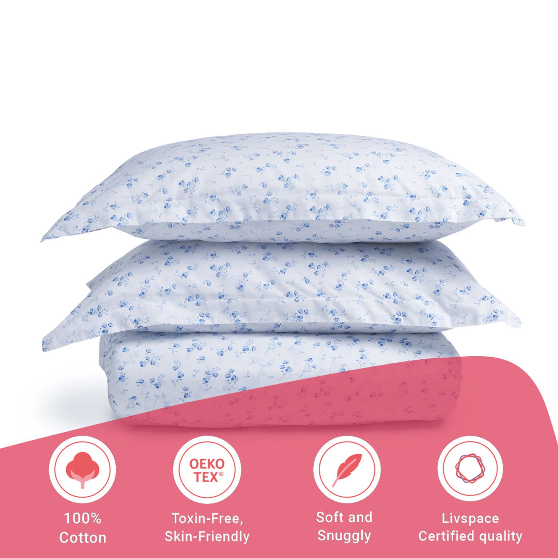 Floral 144 TC 100% Cotton Ocean Blue Queen Fitted Sheet Set | Bloomshire Classic
