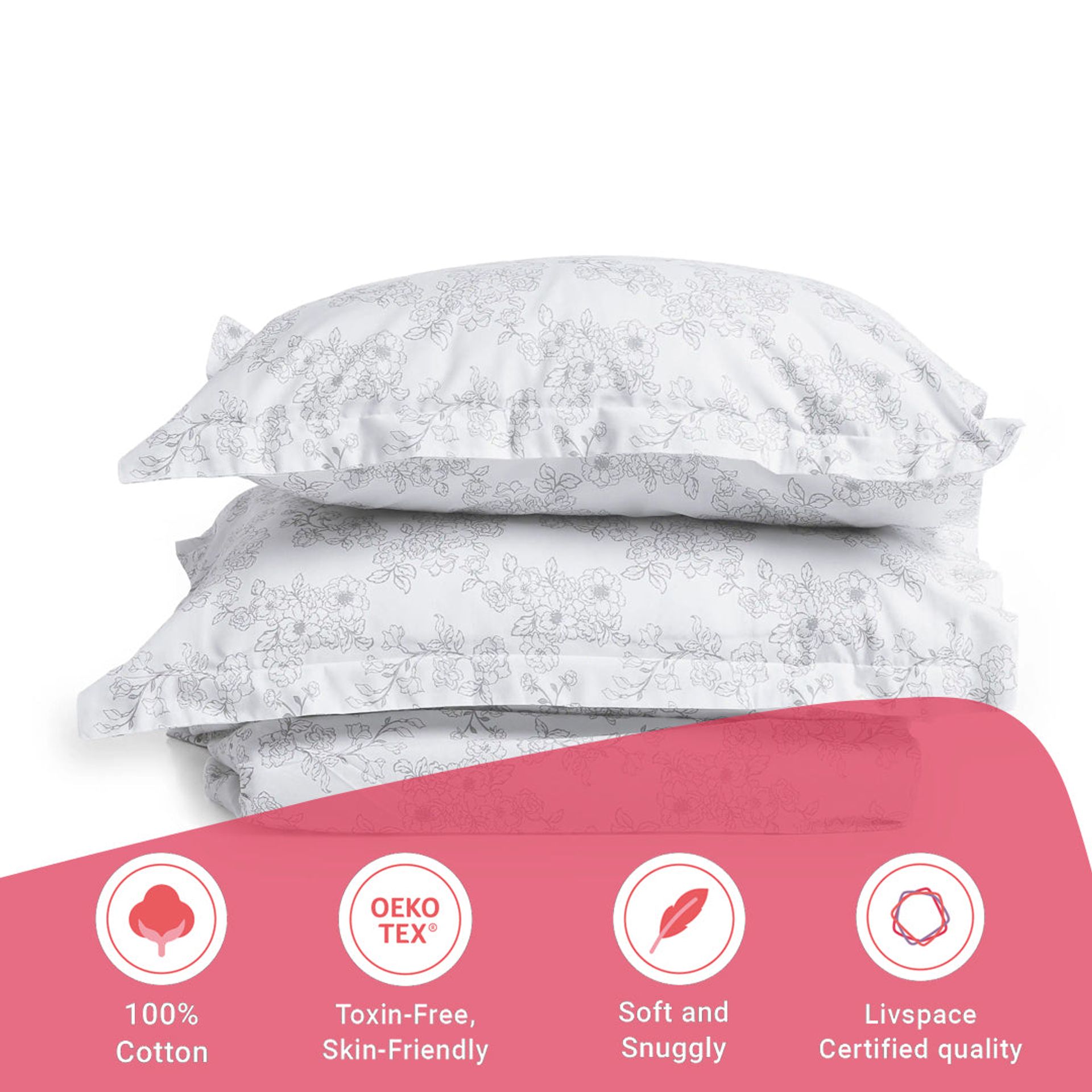 Floral 144 TC 100% Cotton Grey Queen Fitted Sheet Set | Bloomshire Classic