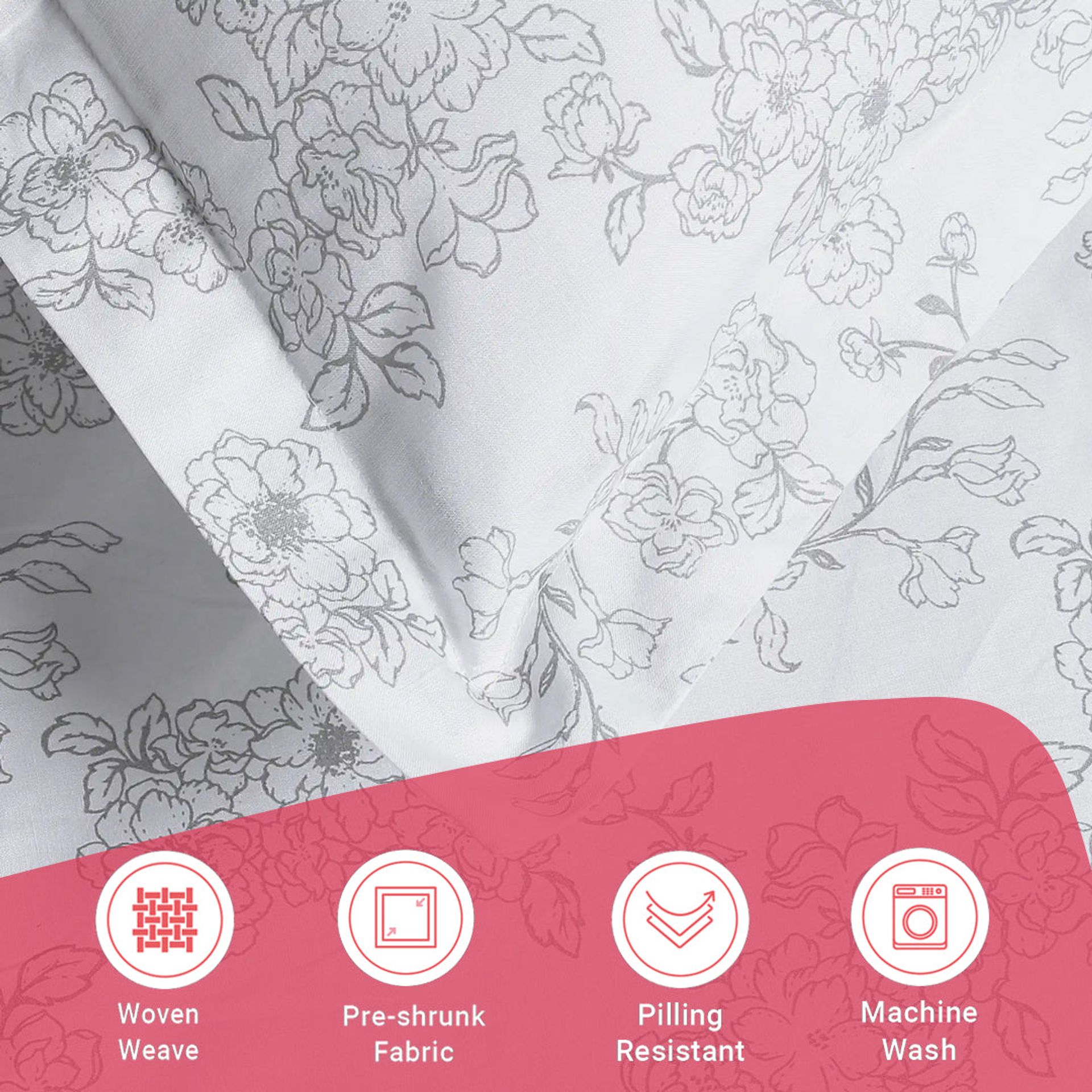 Floral 144 TC 100% Cotton Grey Queen Fitted Sheet Set | Bloomshire Classic