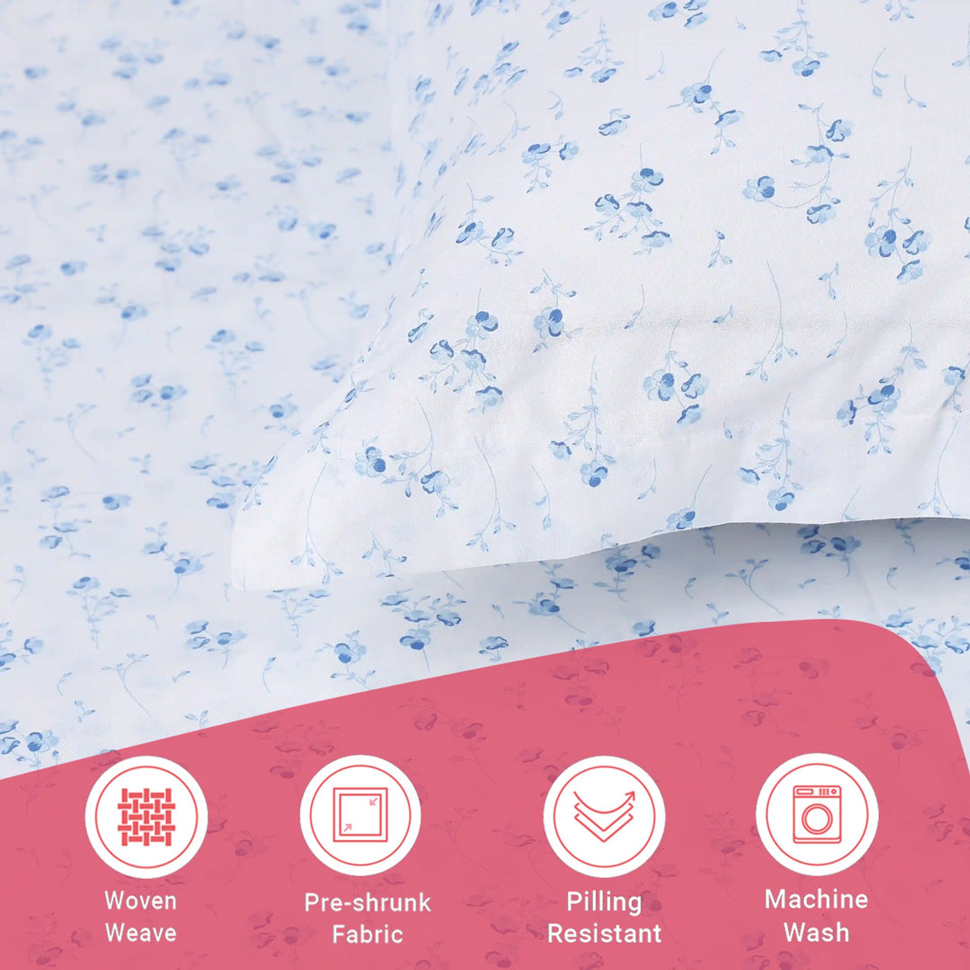 Floral 144 TC 100% Cotton Ocean Blue Single Bedsheet Set | Bloomshire Classic