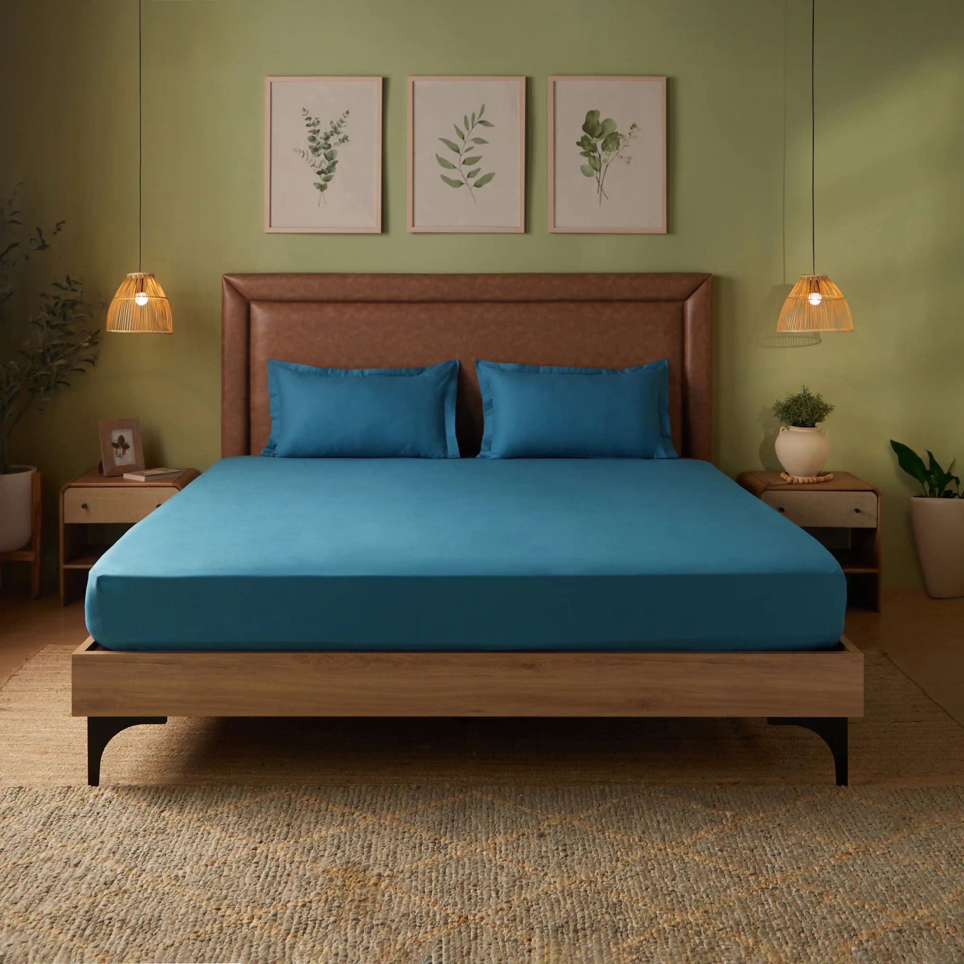 Solid Dyed 144 TC 100% Cotton Mineral Queen Fitted Sheet Set | Paleto