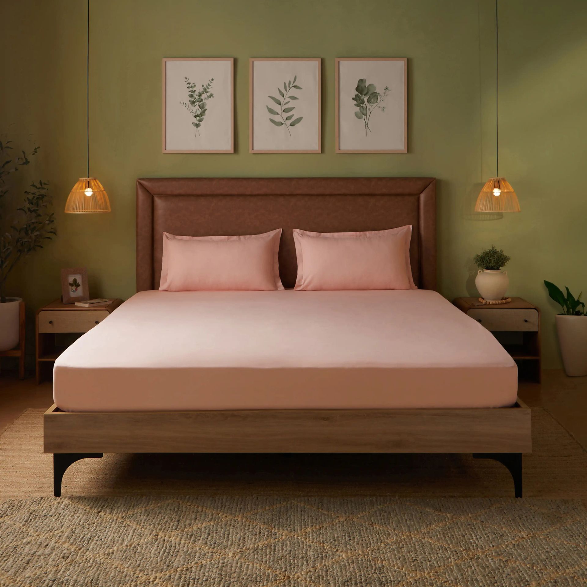 Solid Dyed 144 TC 100% Cotton Veiled Rose Queen Fitted Sheet Set | Paleto