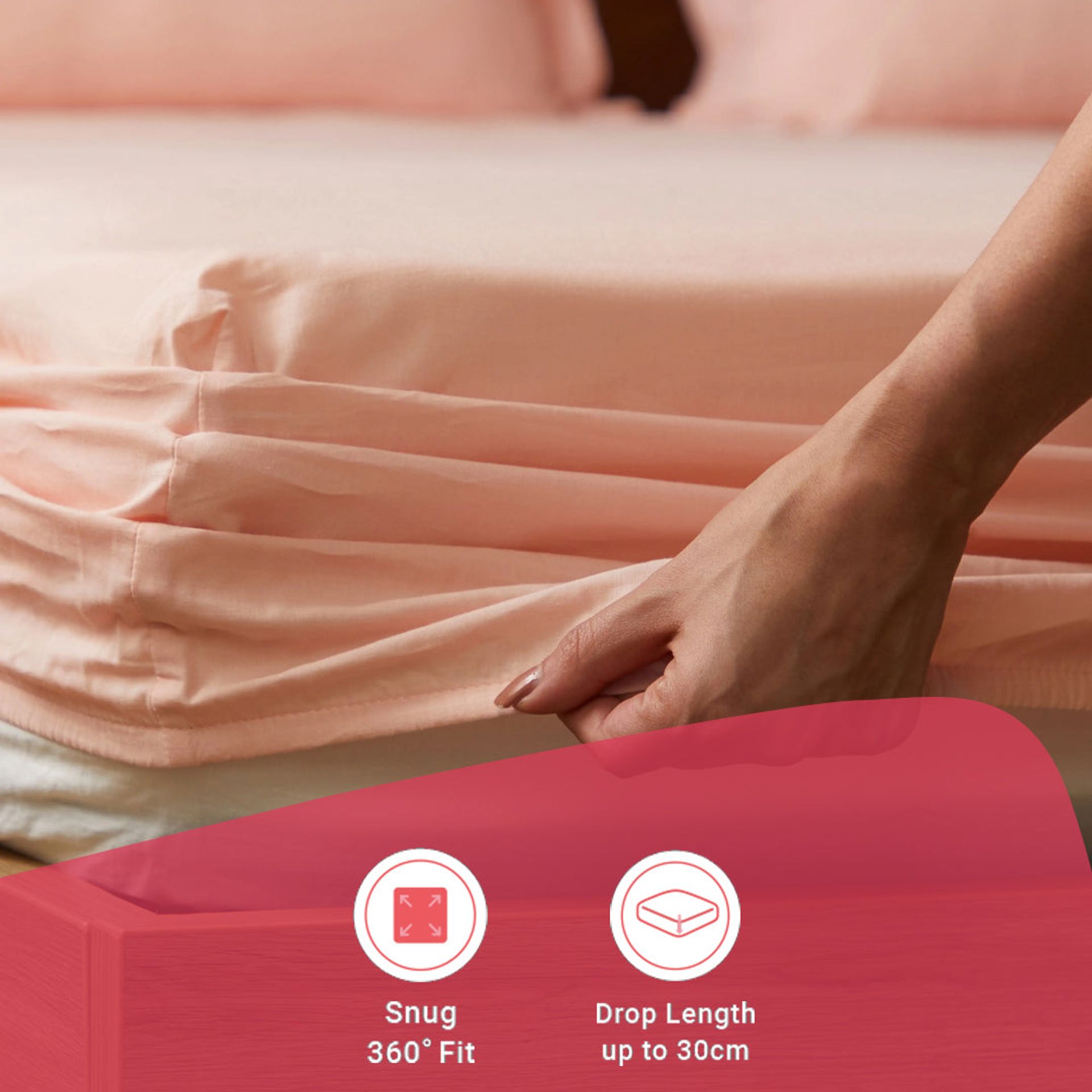 Solid Dyed 144 TC 100% Cotton Veiled Rose Queen Fitted Sheet Set | Paleto