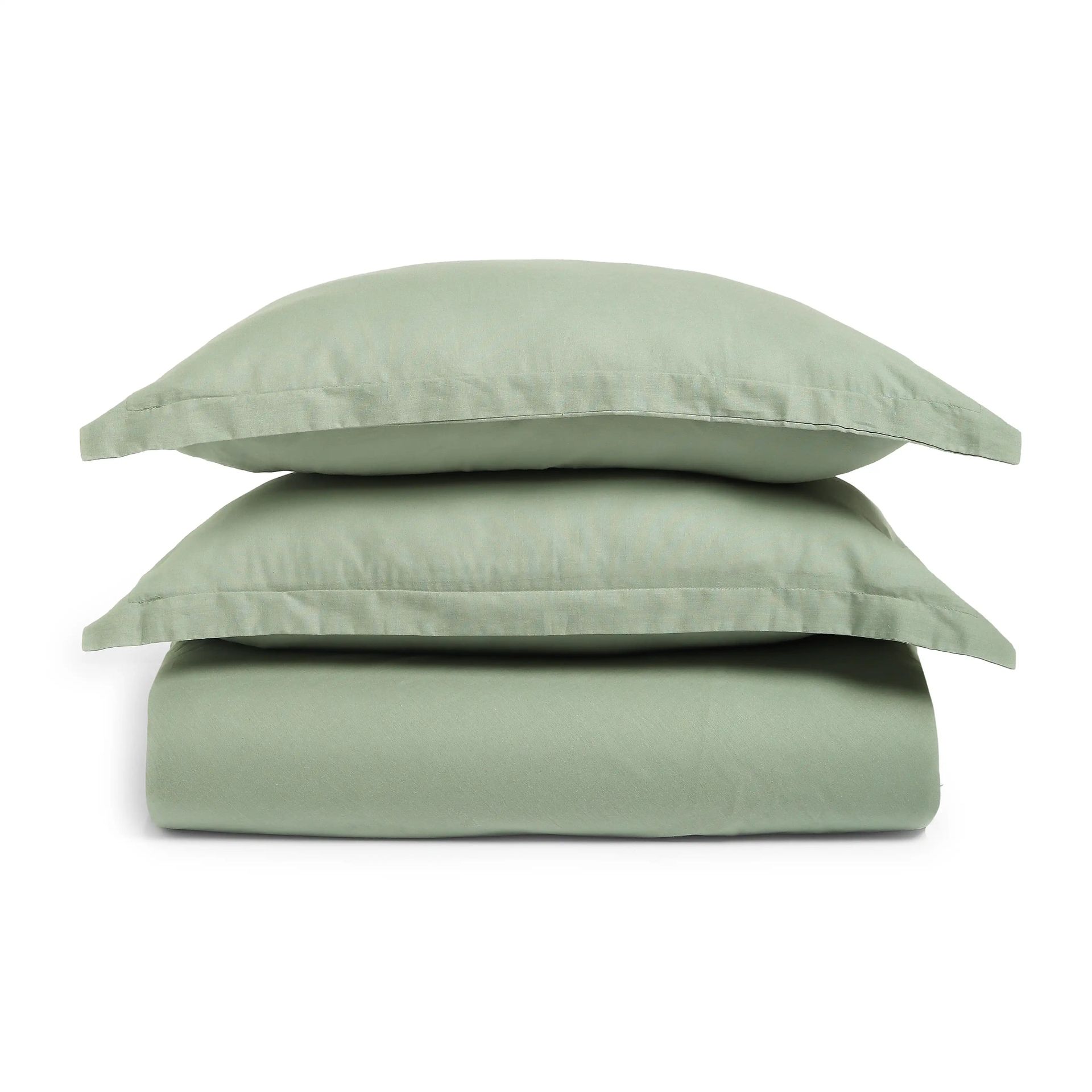 Solid Dyed 144 TC 100% Cotton Green Sage Queen Fitted Sheet Set | Paleto