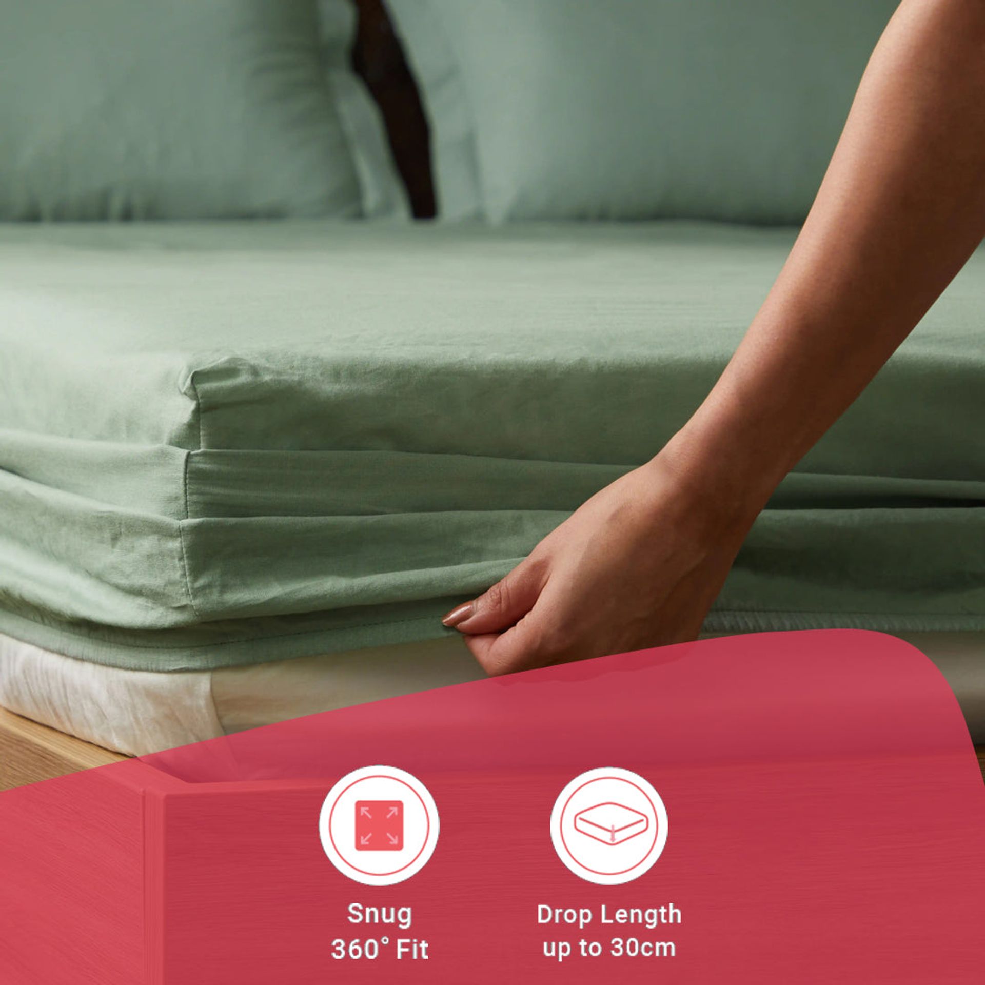 Solid Dyed 144 TC 100% Cotton Green Sage Queen Fitted Sheet Set | Paleto