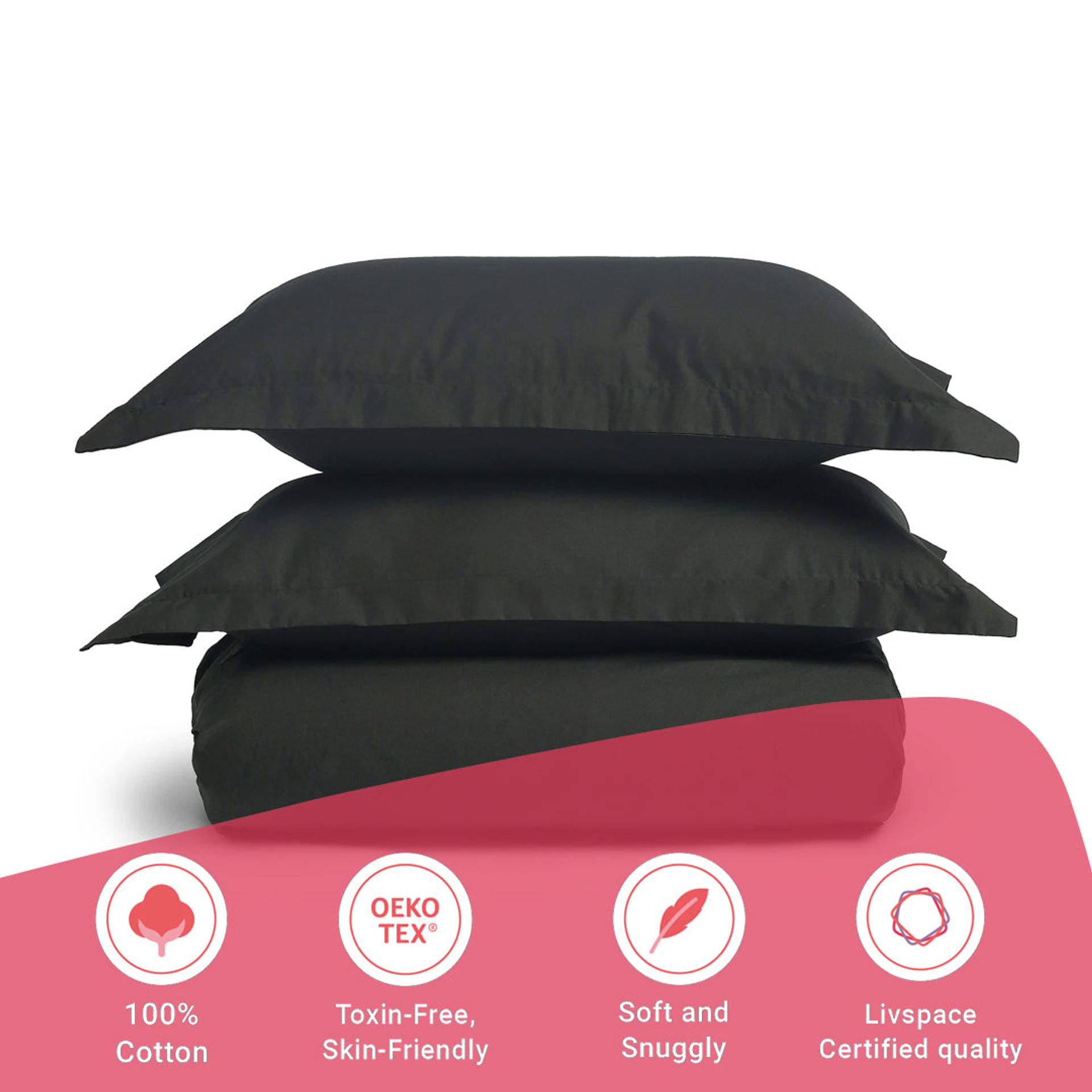 Solid Dyed 144 TC 100% Cotton Dark Grey Queen Fitted Sheet Set | Paleto