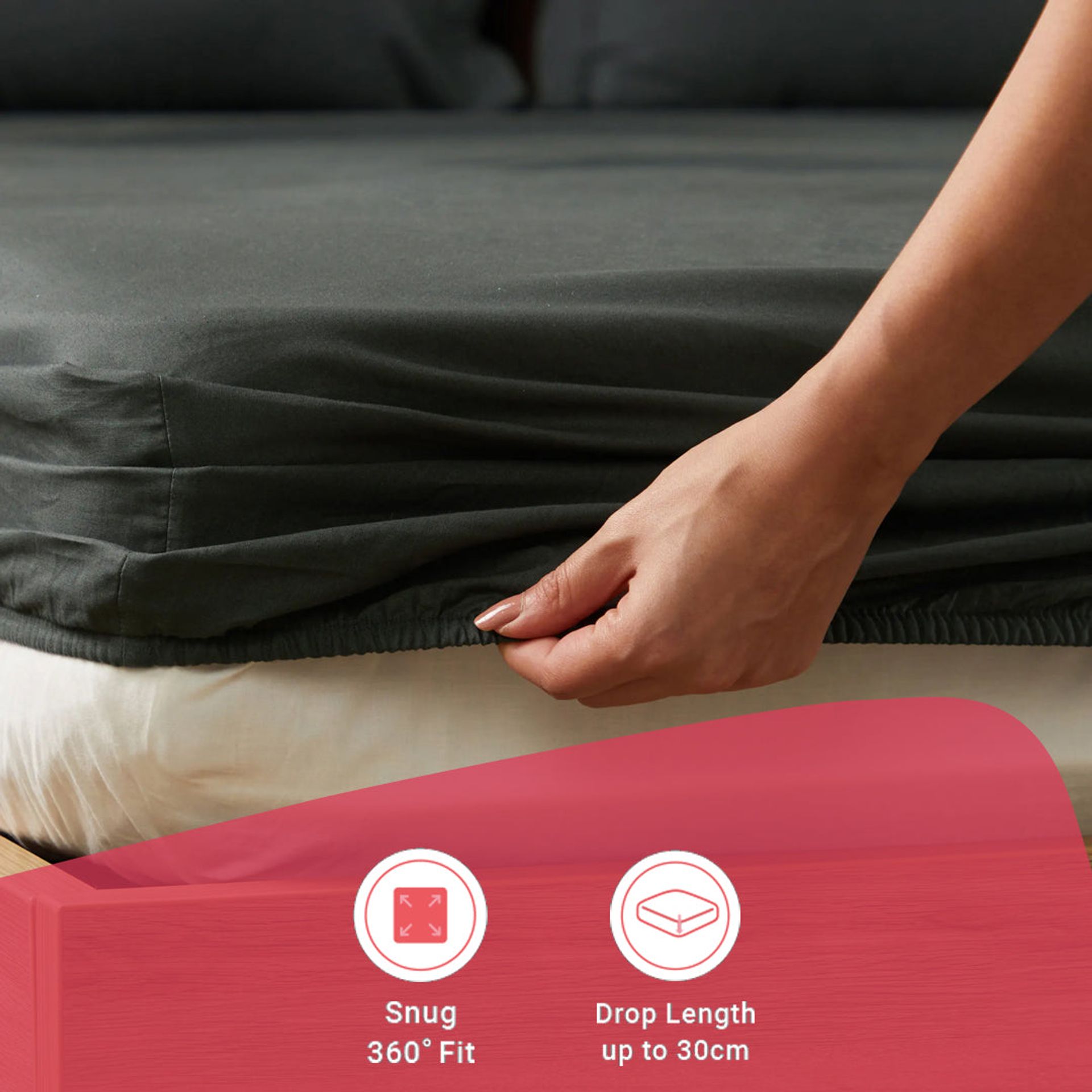 Solid Dyed 144 TC 100% Cotton Dark Grey Queen Fitted Sheet Set | Paleto