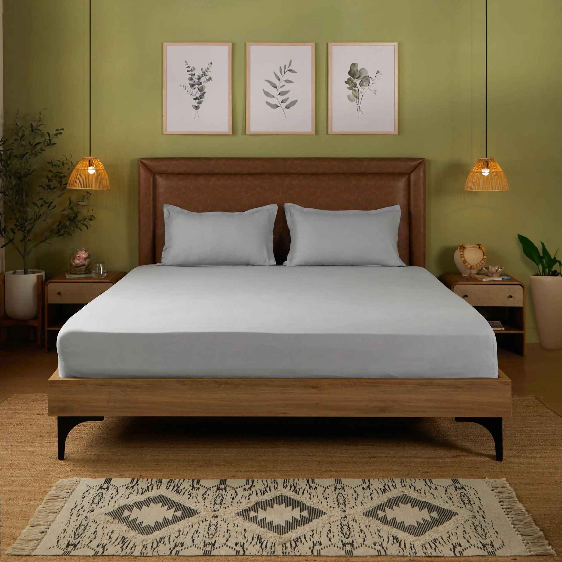 Solid Dyed 144 TC 100% Cotton Grey Queen Fitted Sheet Set | Paleto