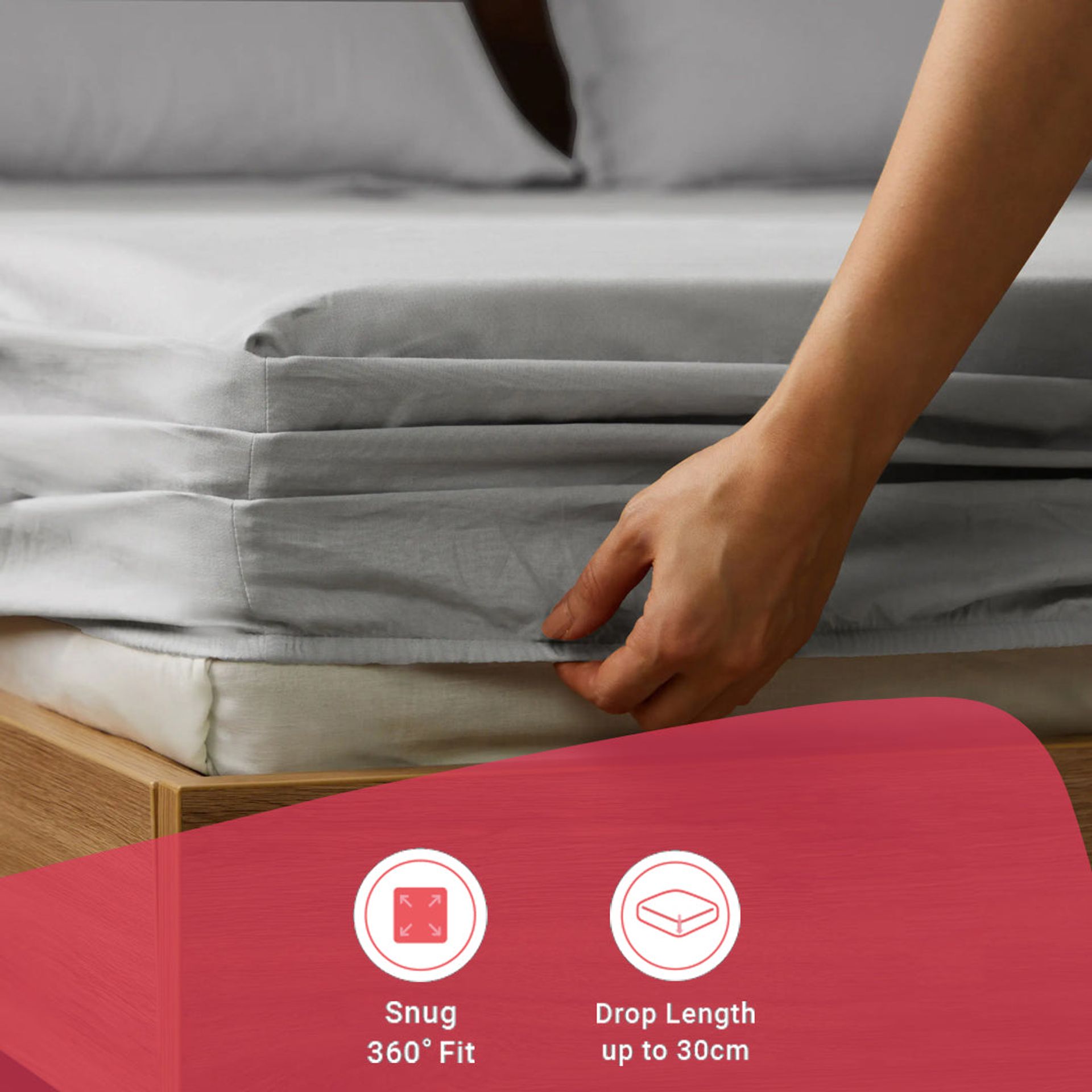 Solid Dyed 144 TC 100% Cotton Grey Queen Fitted Sheet Set | Paleto