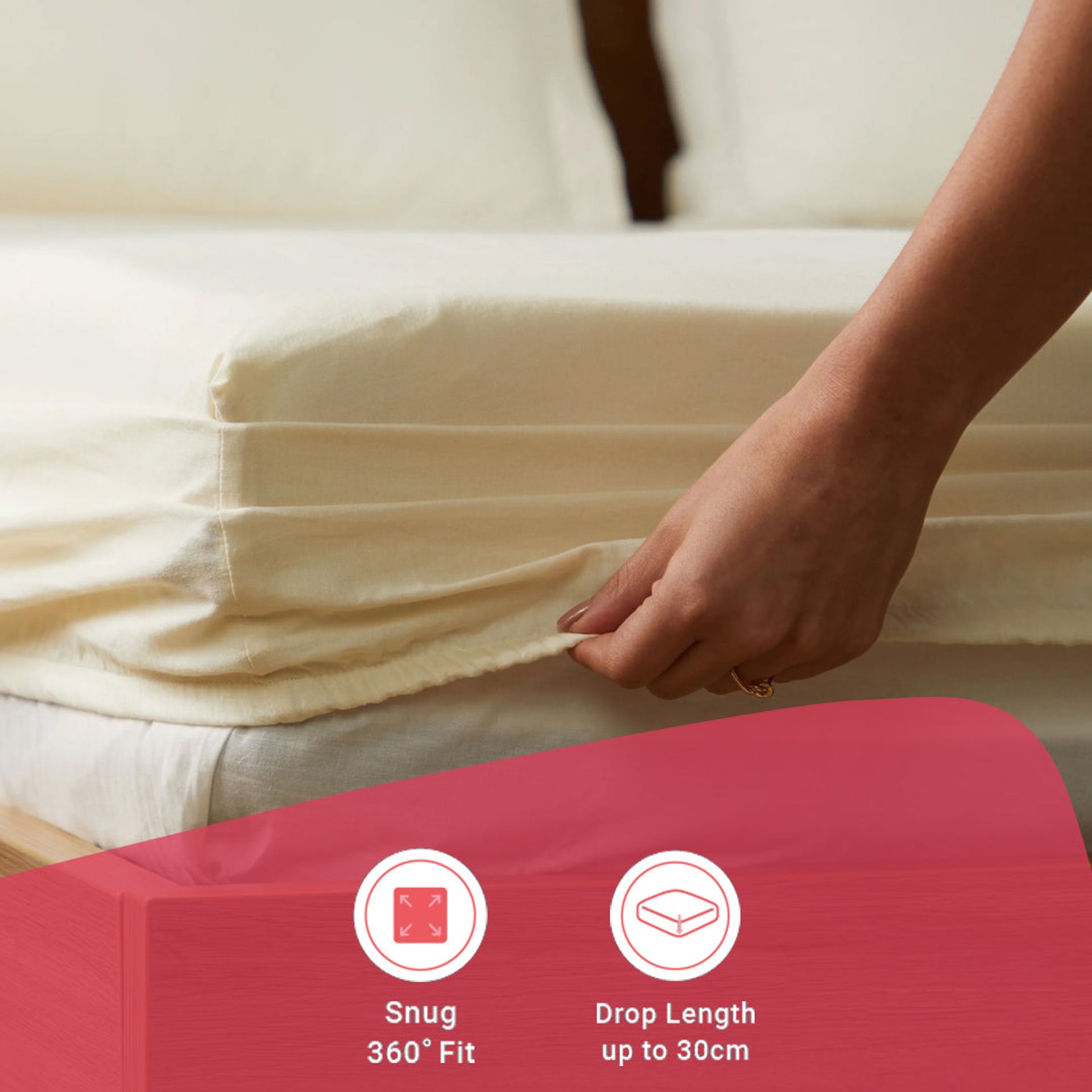 Solid Dyed 144 TC 100% Cotton Ivory Queen Fitted Sheet Set | Paleto