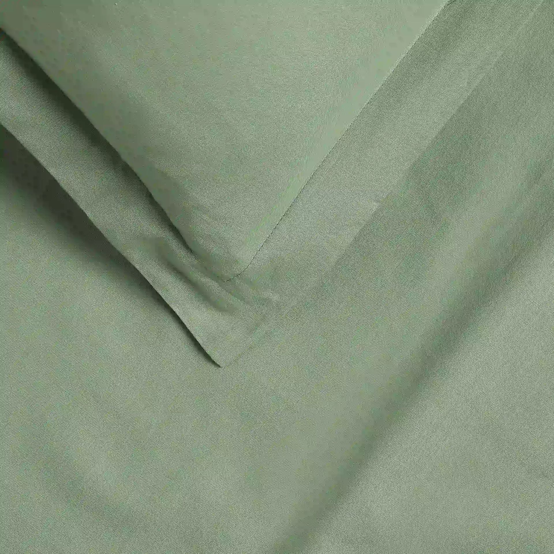 Solid Dyed 144 TC 100% Cotton Green Sage Single Bedsheet Set | Paleto