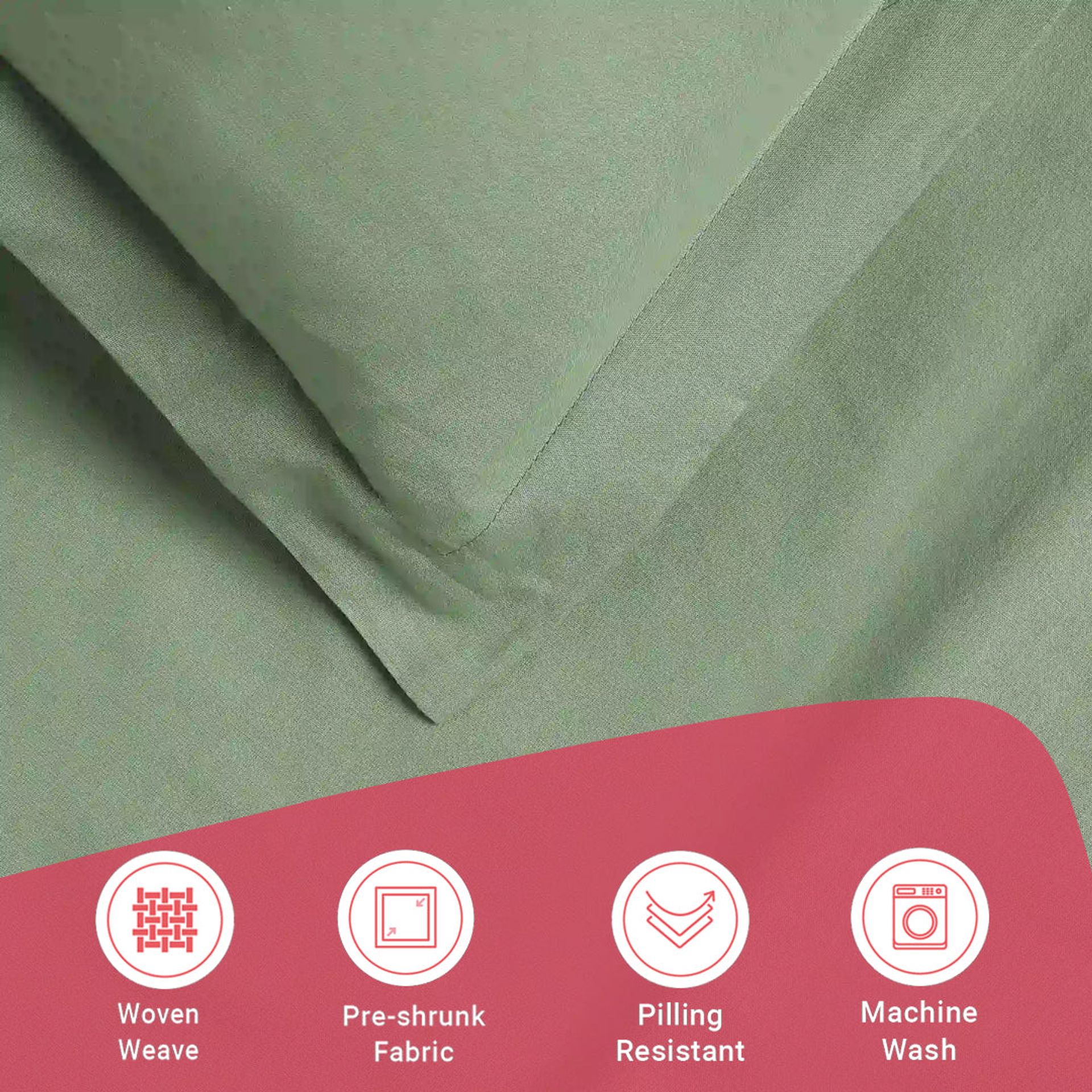 Solid Dyed 144 TC 100% Cotton Green Sage Single Bedsheet Set | Paleto