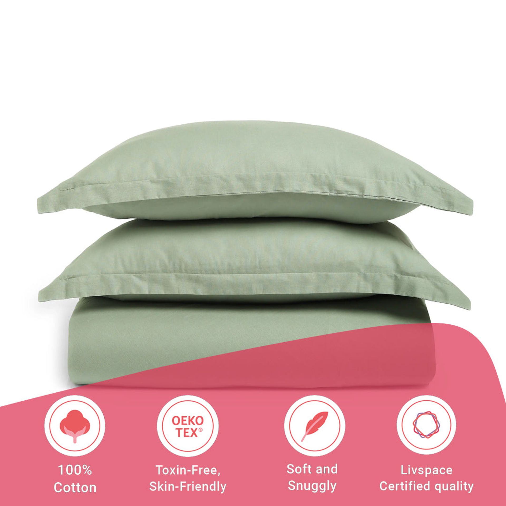 Solid Dyed 144 TC 100% Cotton Green Sage Single Bedsheet Set | Paleto