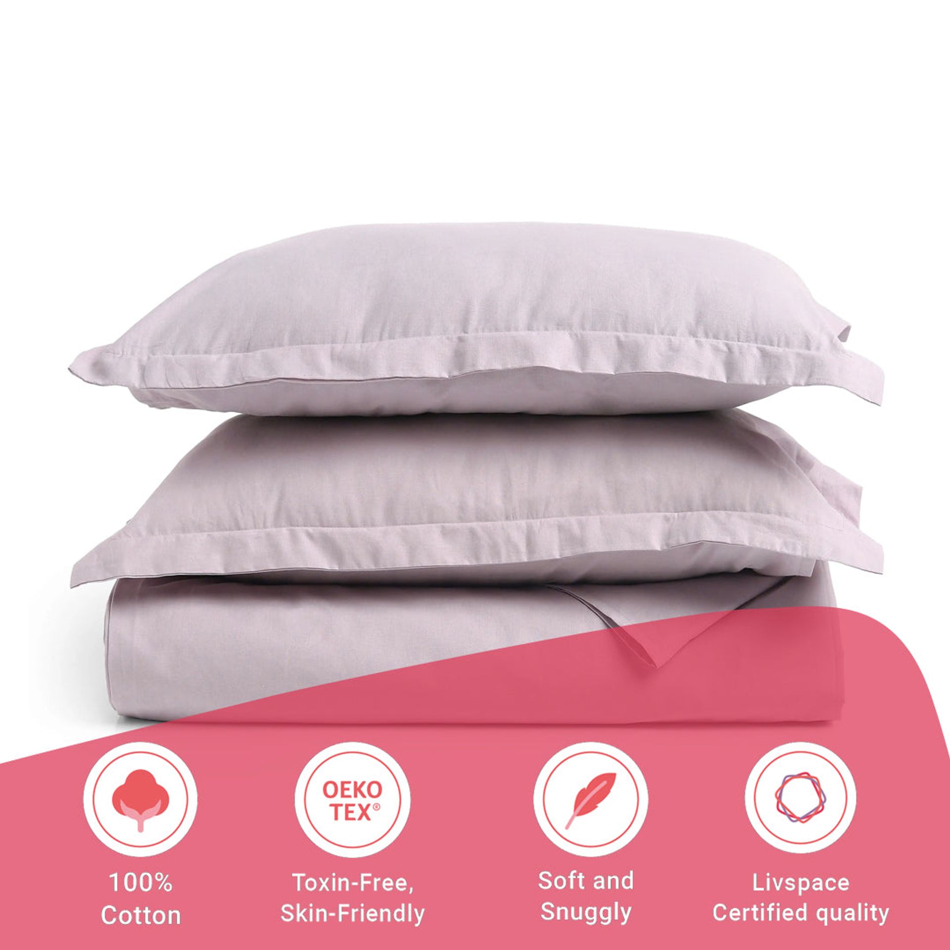 Solid Dyed 144 TC 100% Cotton Grey Lavender Single Bedsheet Set | Paleto