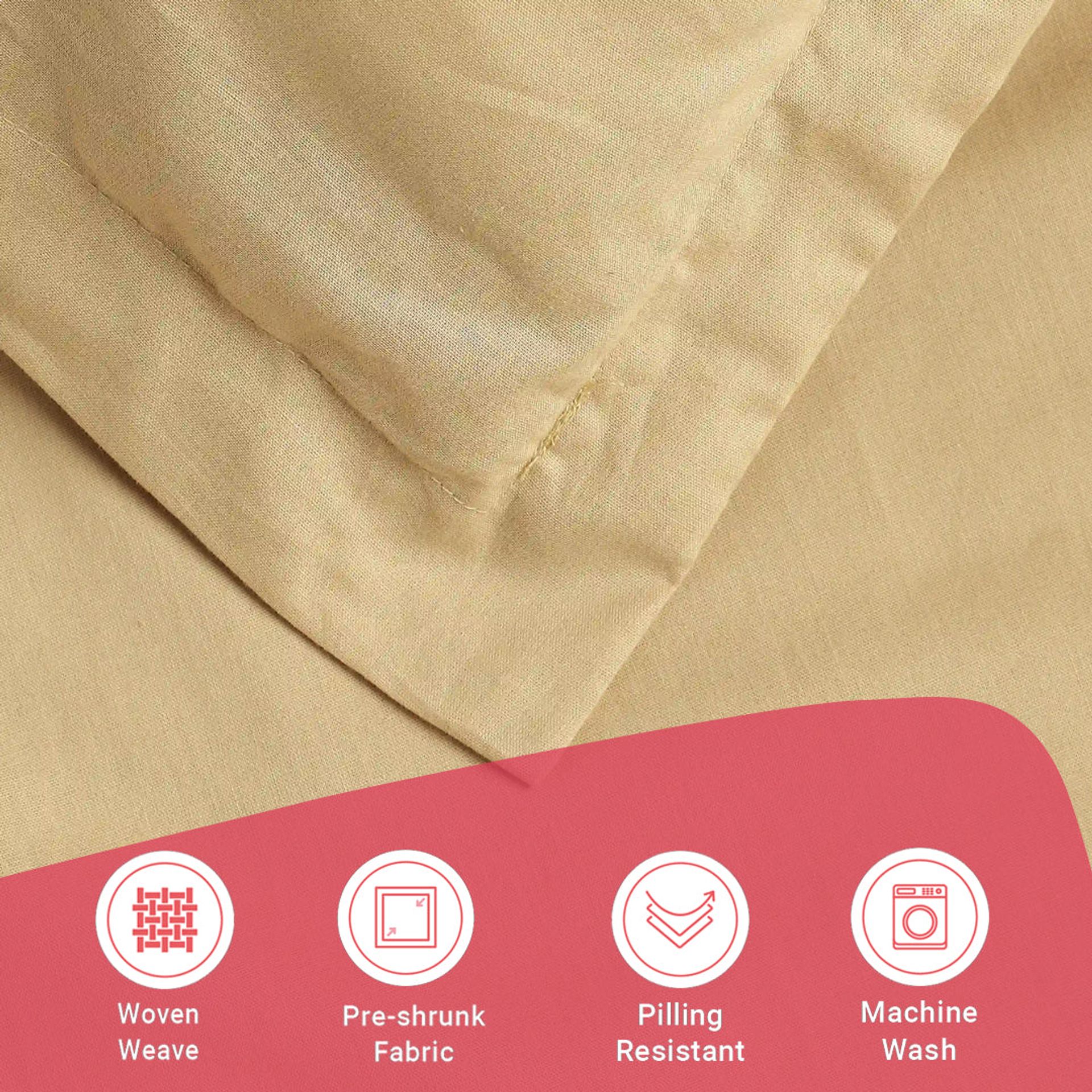 Solid Dyed 144 TC 100% Cotton Beige Single Bedsheet Set | Paleto