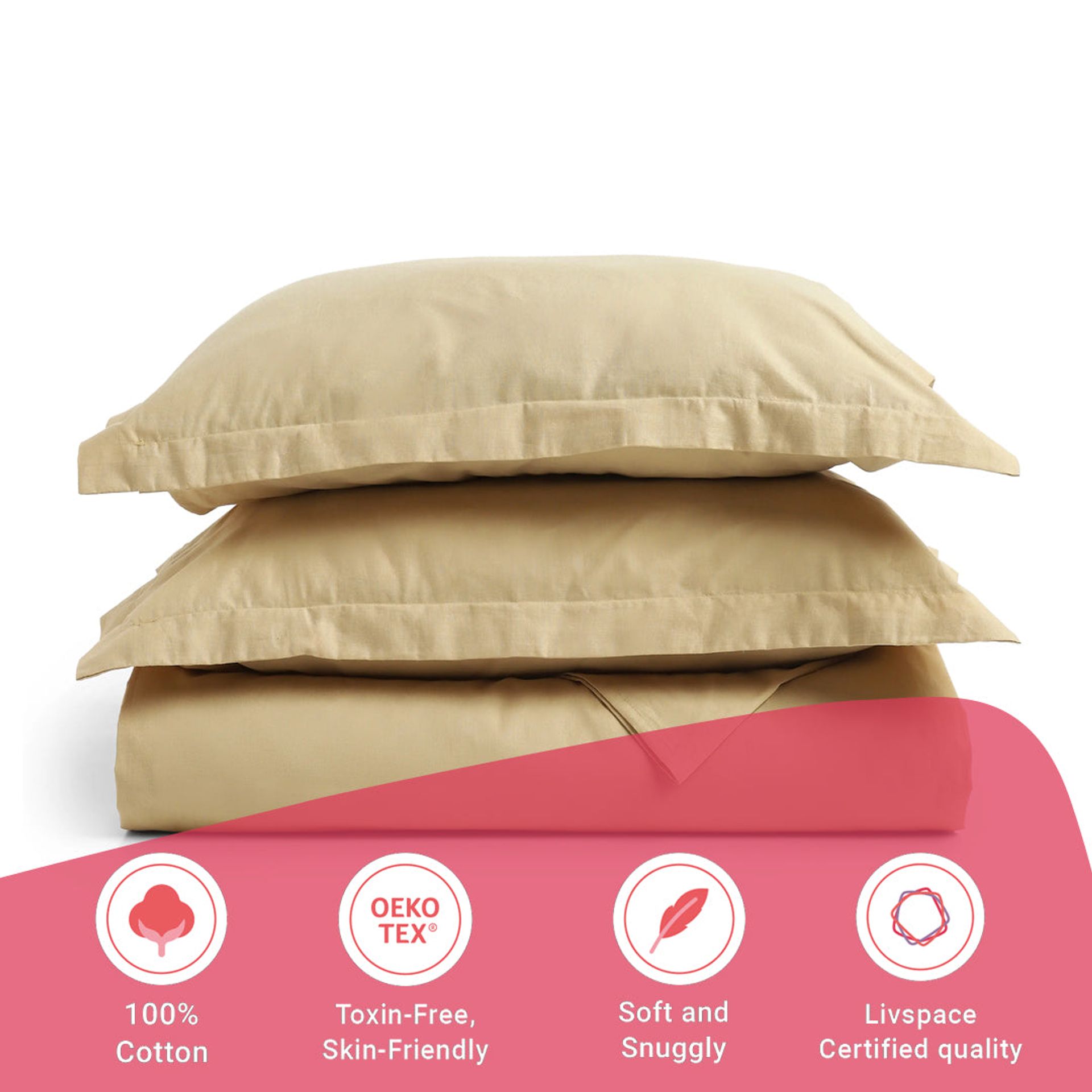 Solid Dyed 144 TC 100% Cotton Beige Single Bedsheet Set | Paleto