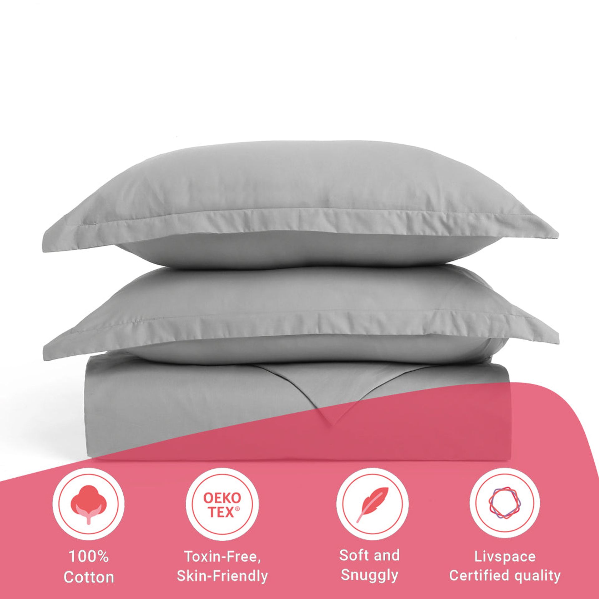 Solid Dyed 144 TC 100% Cotton Grey Single Bedsheet Set | Paleto