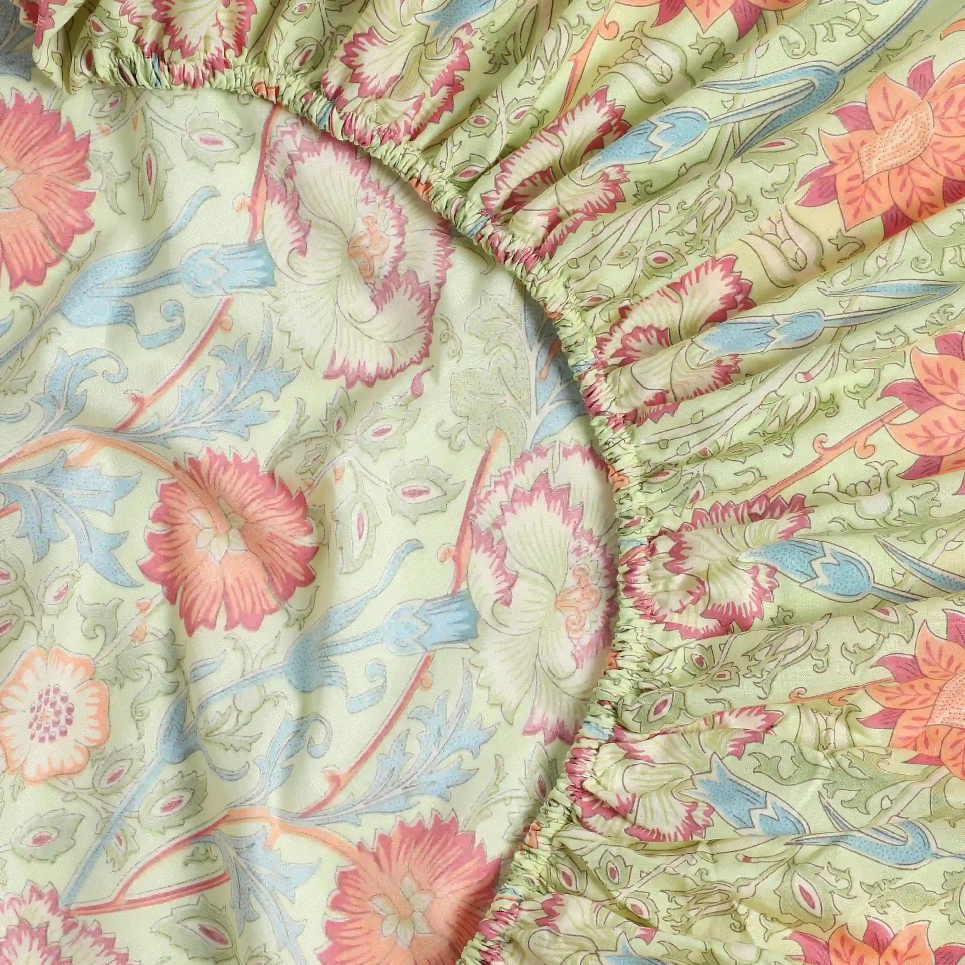 Indian Heritage 144 TC 100% Cotton Green Queen Fitted Sheet Set | Chippa Lane