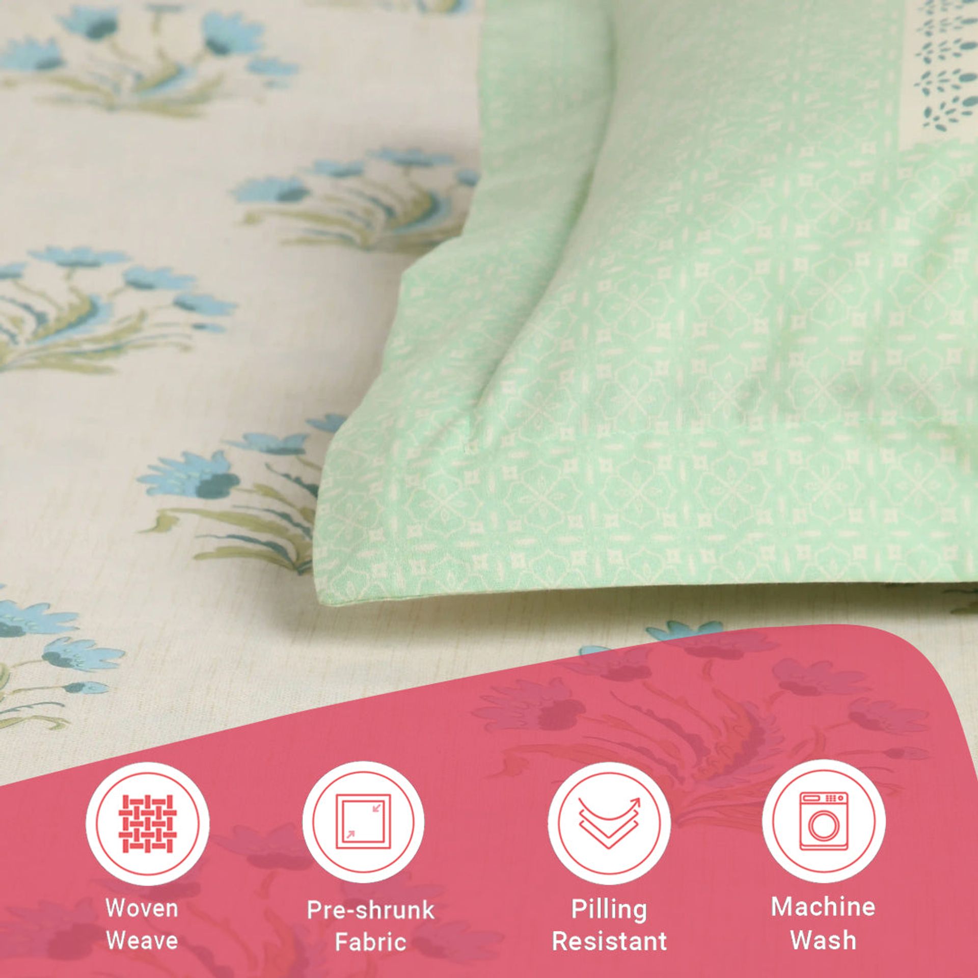 Indian Heritage 144 TC 100% Cotton Indian Sage Queen Fitted Sheet Set | Chippa Lane