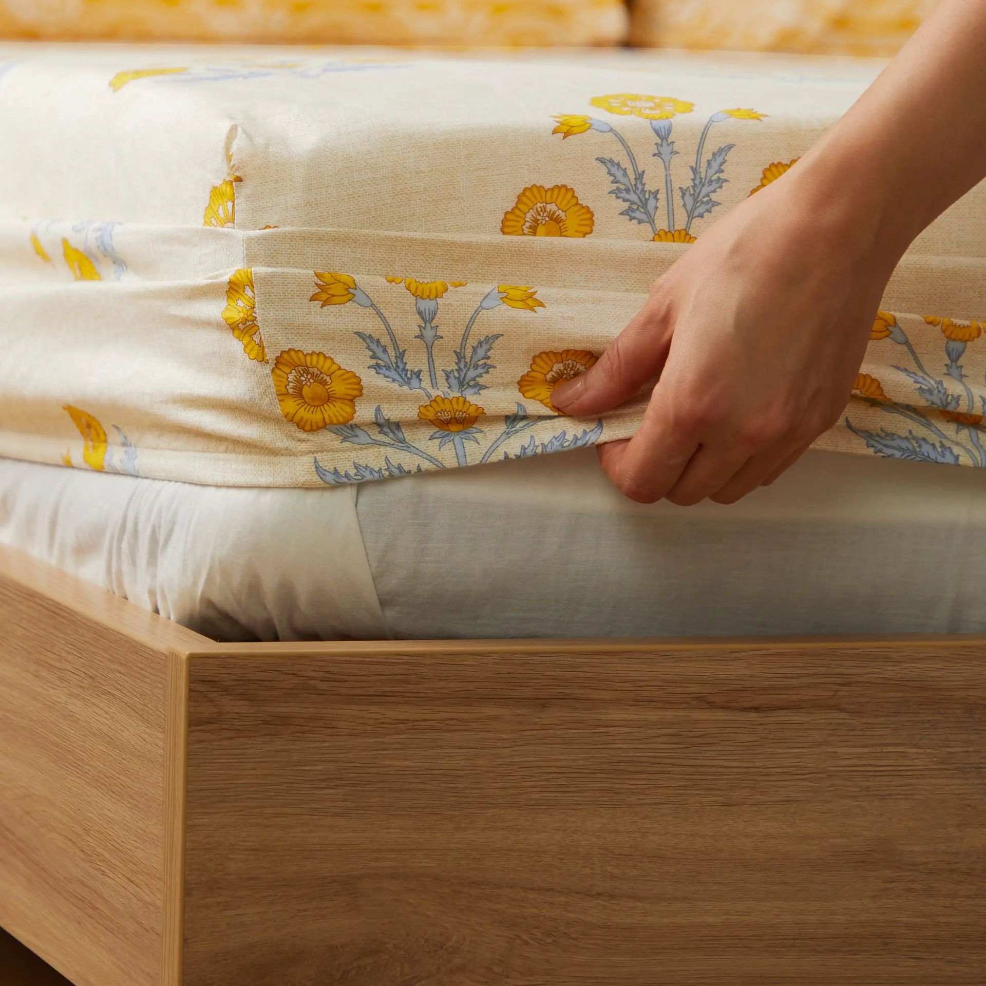 Indian Heritage 144 TC 100% Cotton Ochre Queen Fitted Sheet Set | Chippa Lane