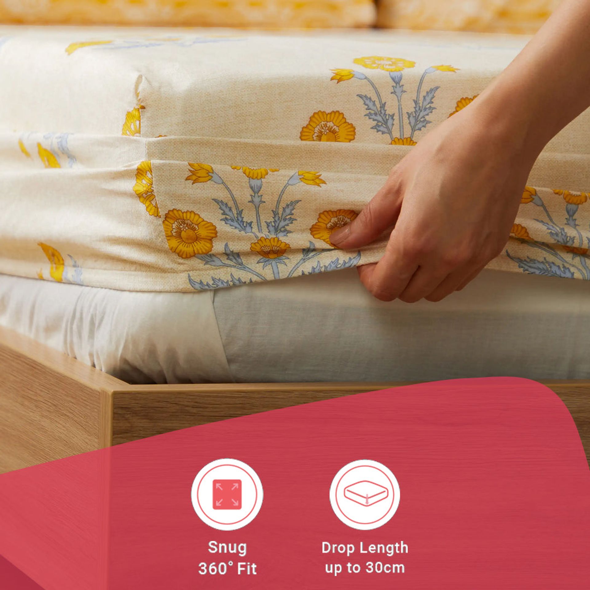 Indian Heritage 144 TC 100% Cotton Ochre Queen Fitted Sheet Set | Chippa Lane