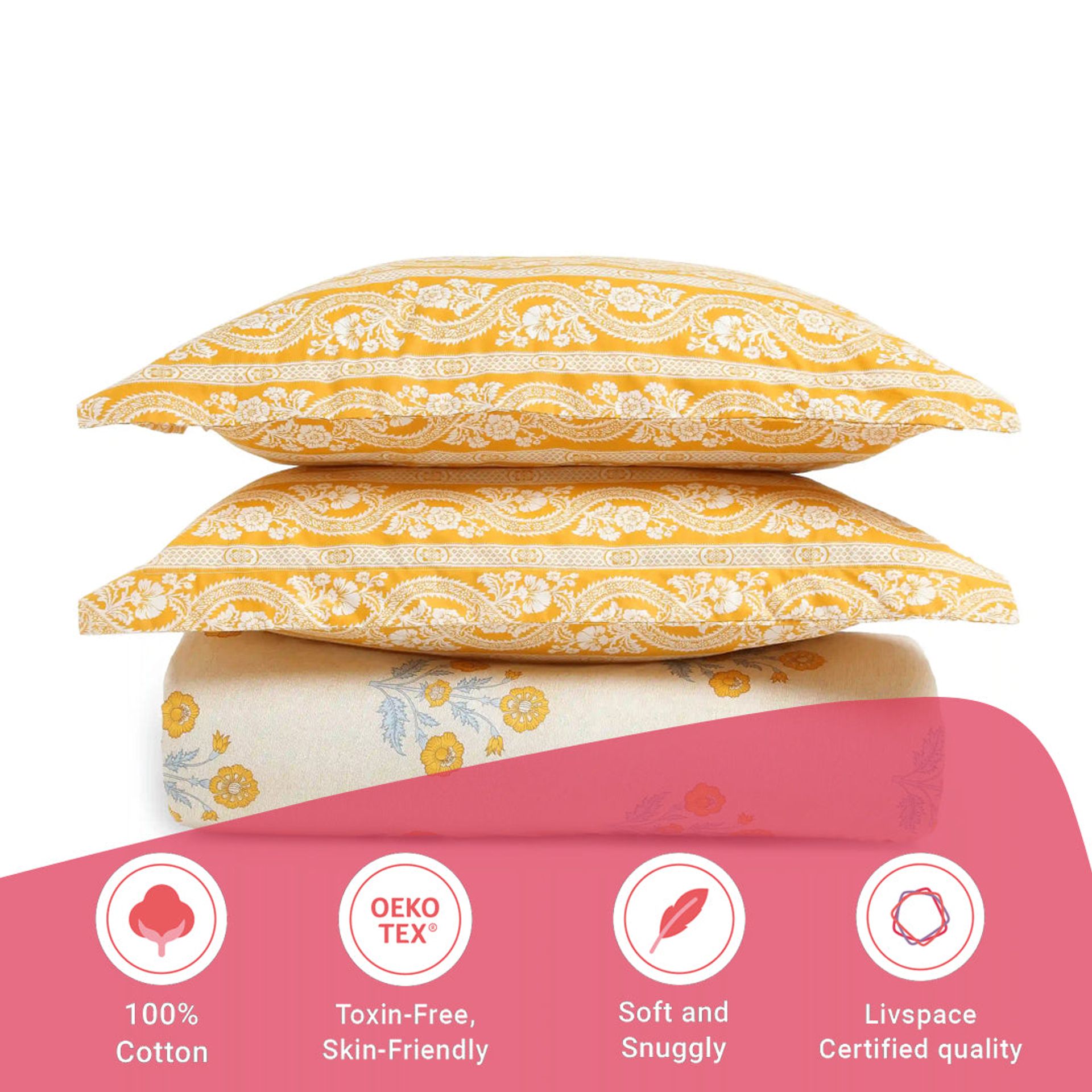 Indian Heritage 144 TC 100% Cotton Ochre Queen Fitted Sheet Set | Chippa Lane