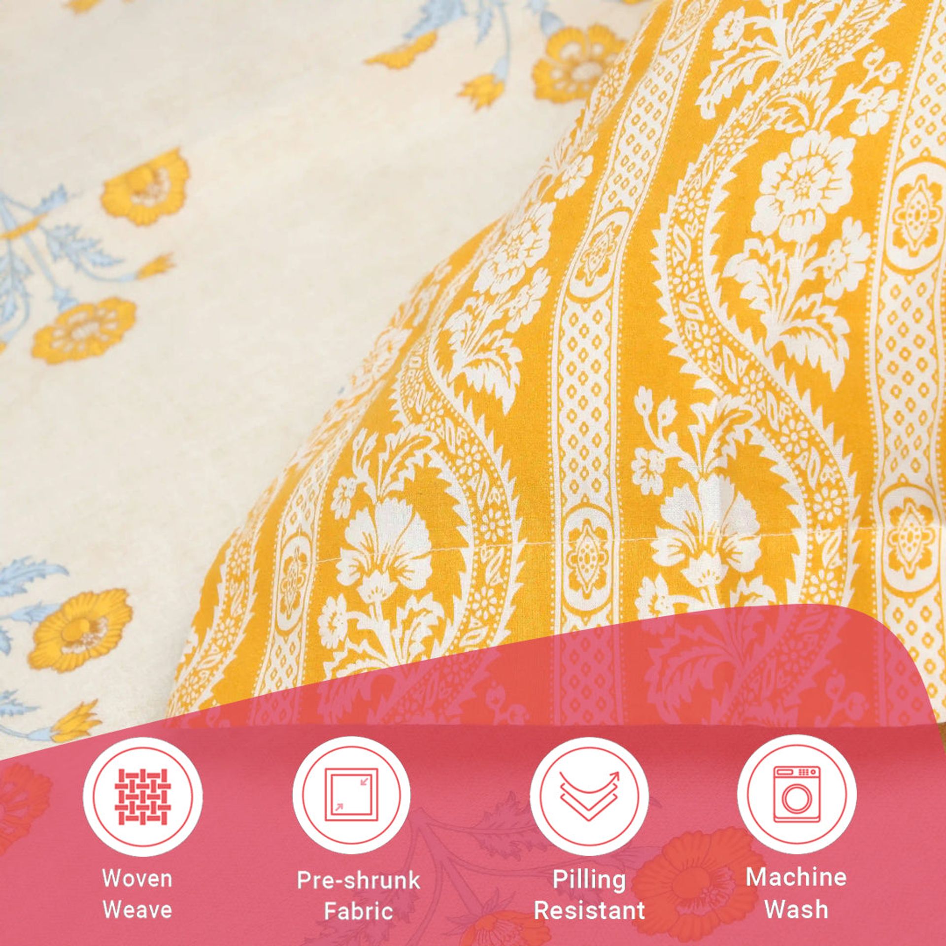 Indian Heritage 144 TC 100% Cotton Ochre Queen Fitted Sheet Set | Chippa Lane