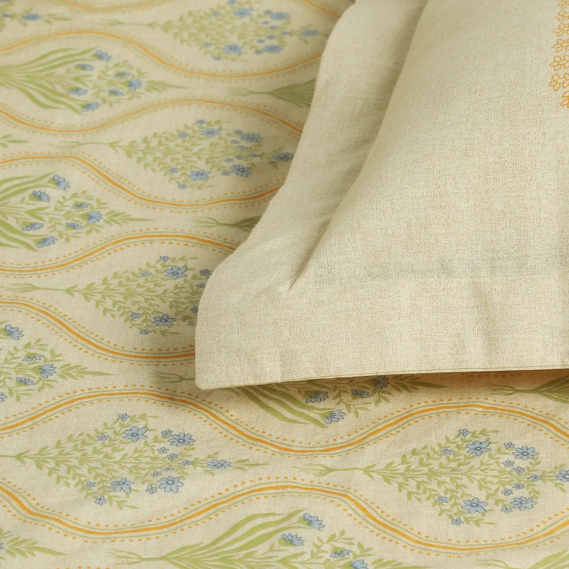 Indian Heritage 144 TC 100% Cotton Mustard Queen Fitted Sheet Set | Chippa Lane