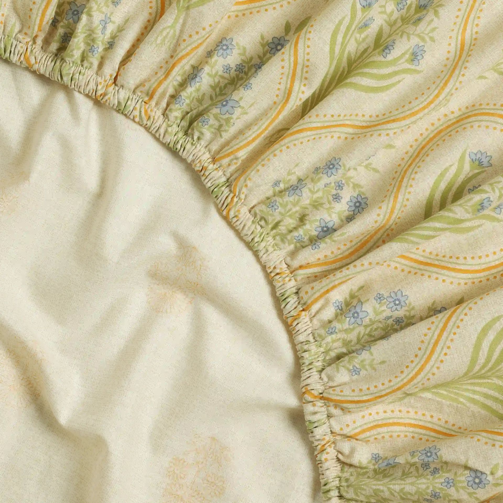 Indian Heritage 144 TC 100% Cotton Mustard Queen Fitted Sheet Set | Chippa Lane