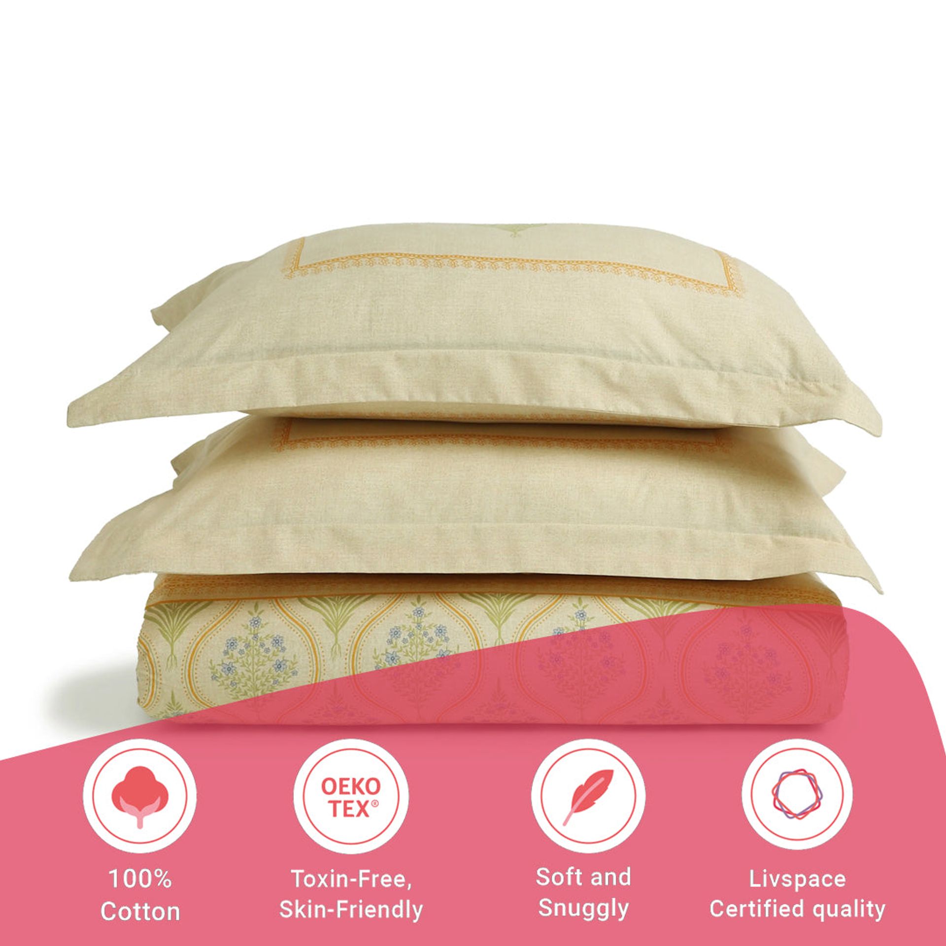 Indian Heritage 144 TC 100% Cotton Mustard Queen Fitted Sheet Set | Chippa Lane