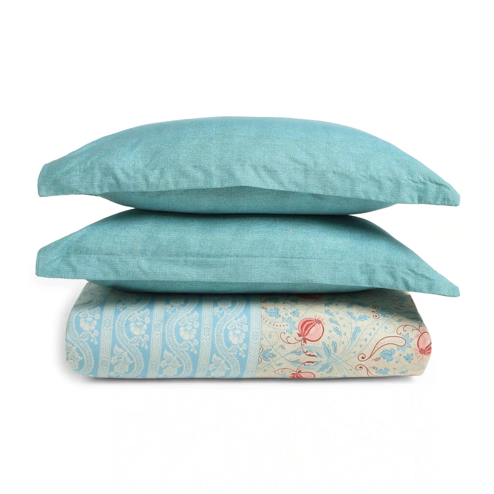 Indian Heritage 144 TC 100% Cotton Light Blue Queen Fitted Sheet Set | Chippa Lane