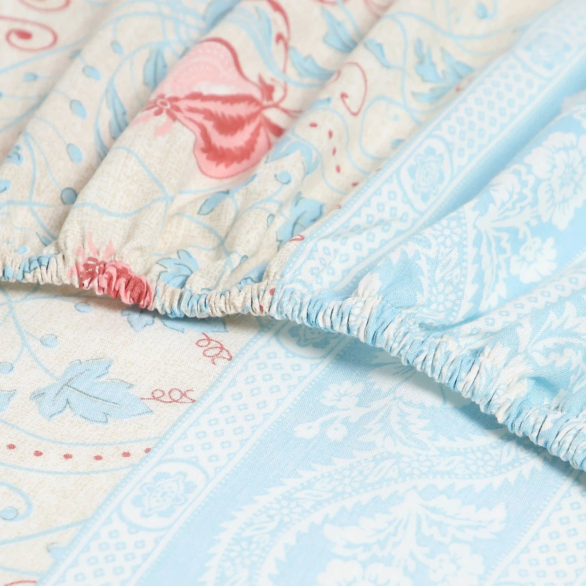 Indian Heritage 144 TC 100% Cotton Light Blue Queen Fitted Sheet Set | Chippa Lane