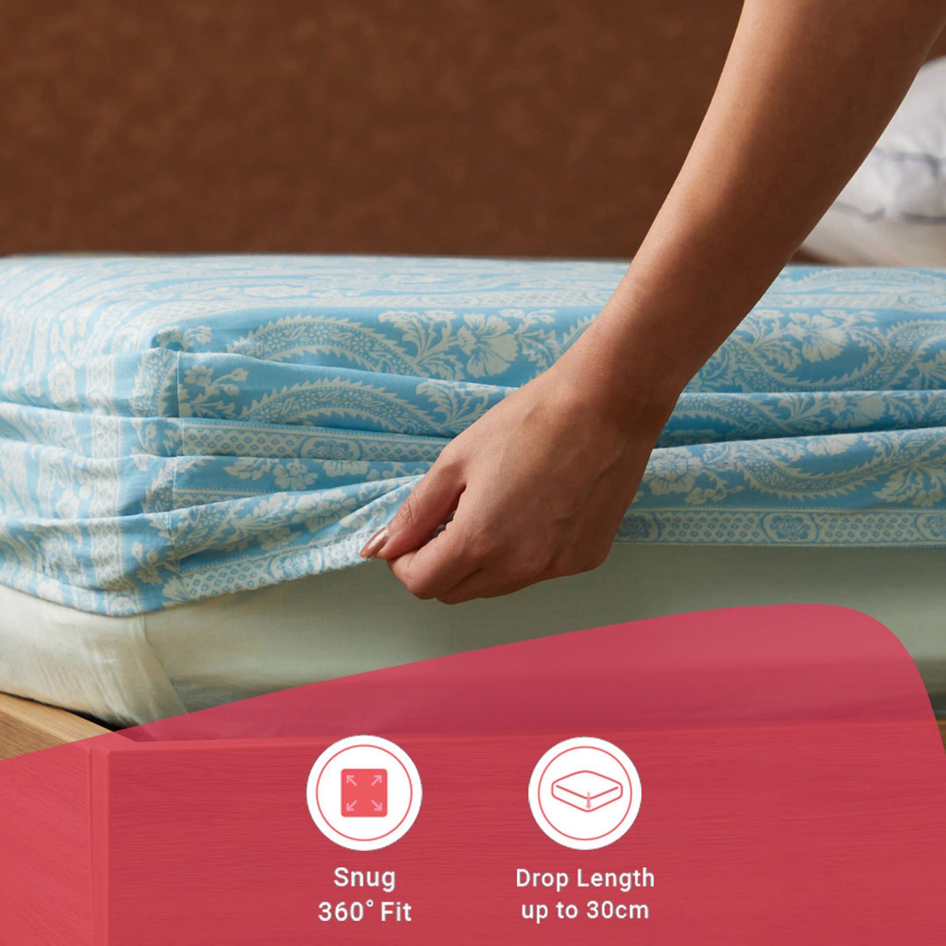 Indian Heritage 144 TC 100% Cotton Light Blue Queen Fitted Sheet Set | Chippa Lane