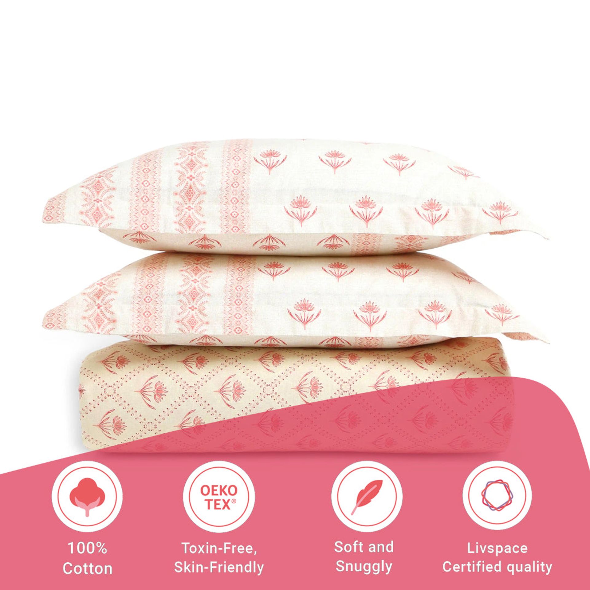Indian Heritage 144 TC 100% Cotton Red Queen Fitted Sheet Set | Chippa Lane